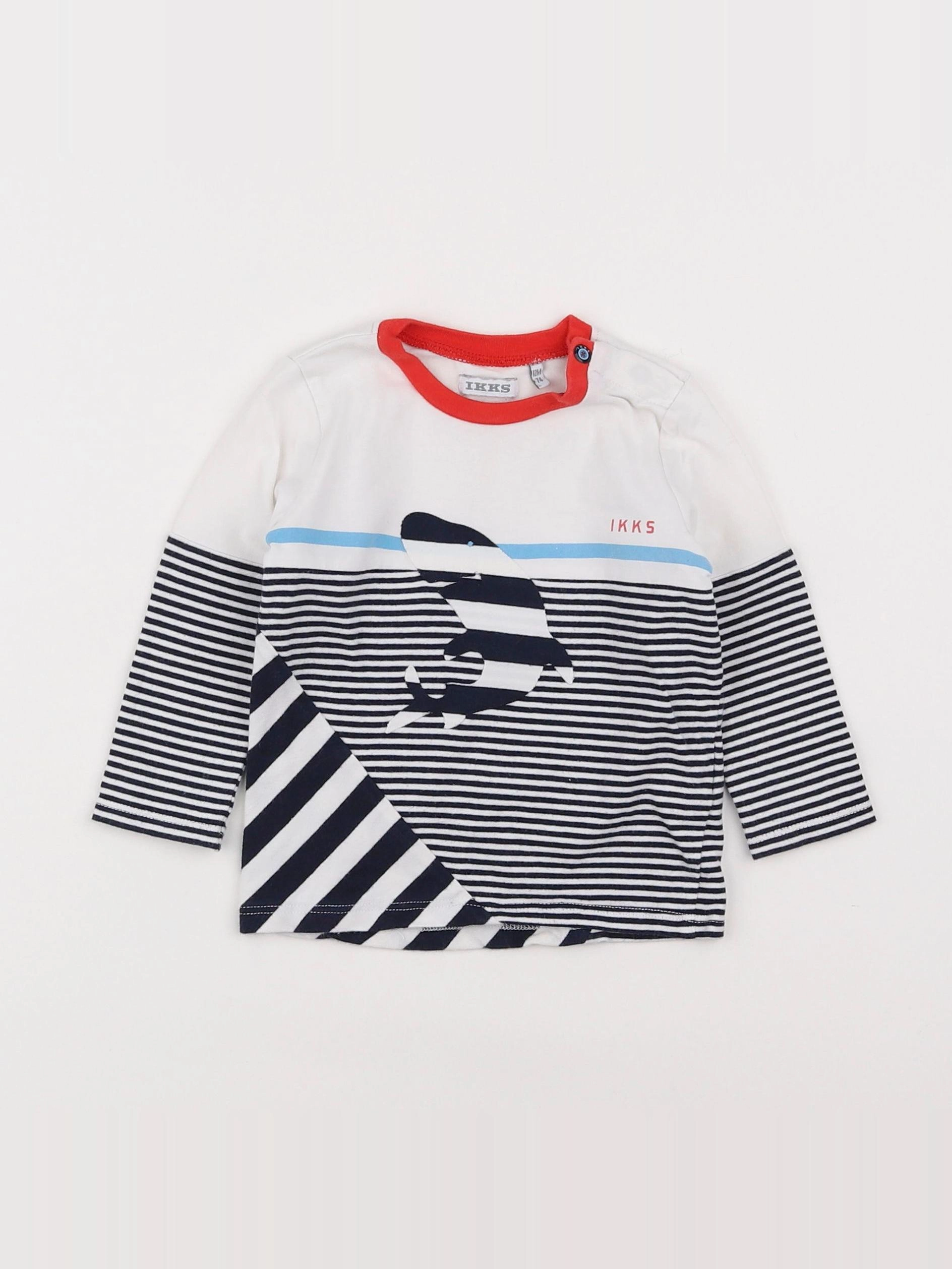 IKKS - tee-shirt blanc, bleu - 12 mois