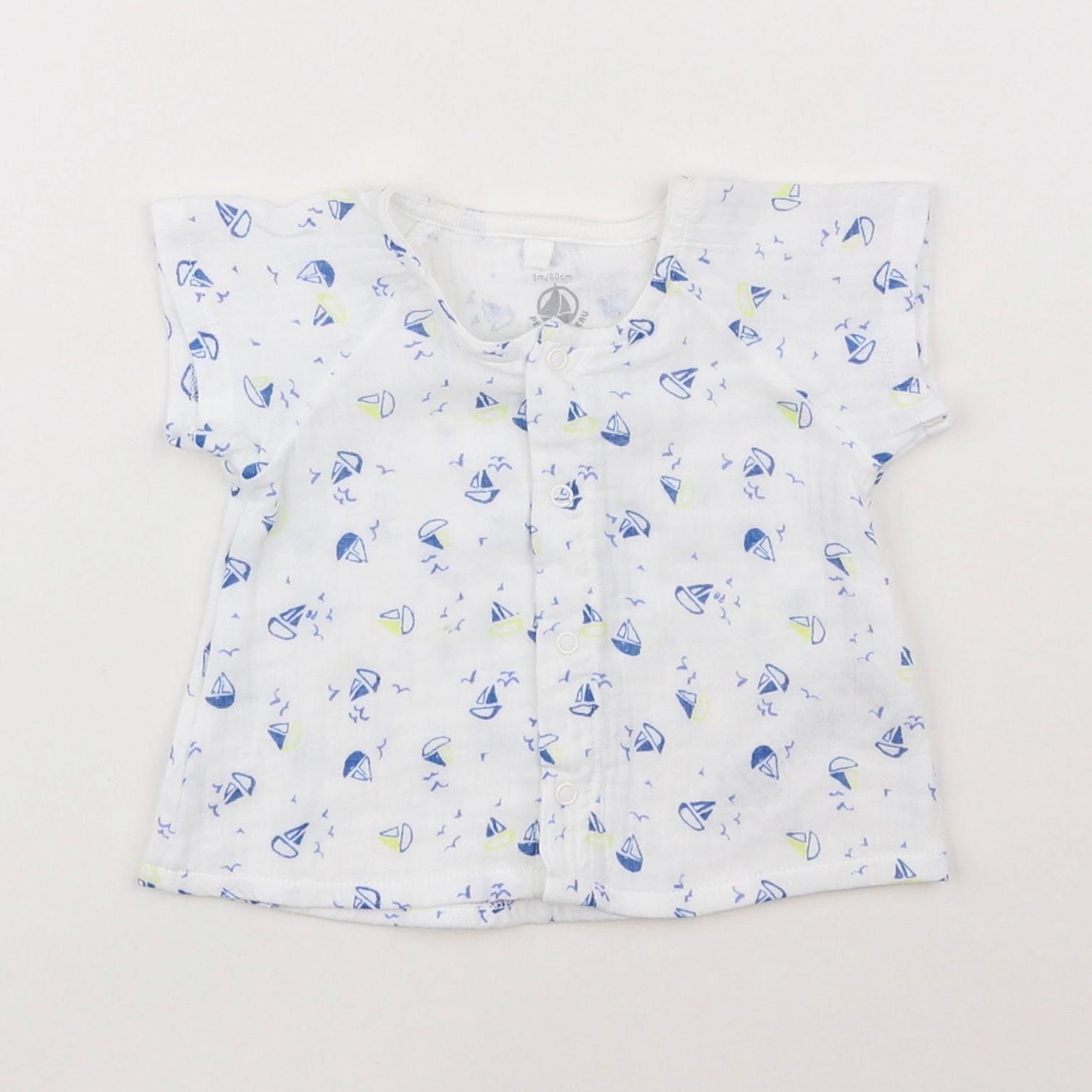 Petit Bateau - blouse blanc, bleu - 3 mois