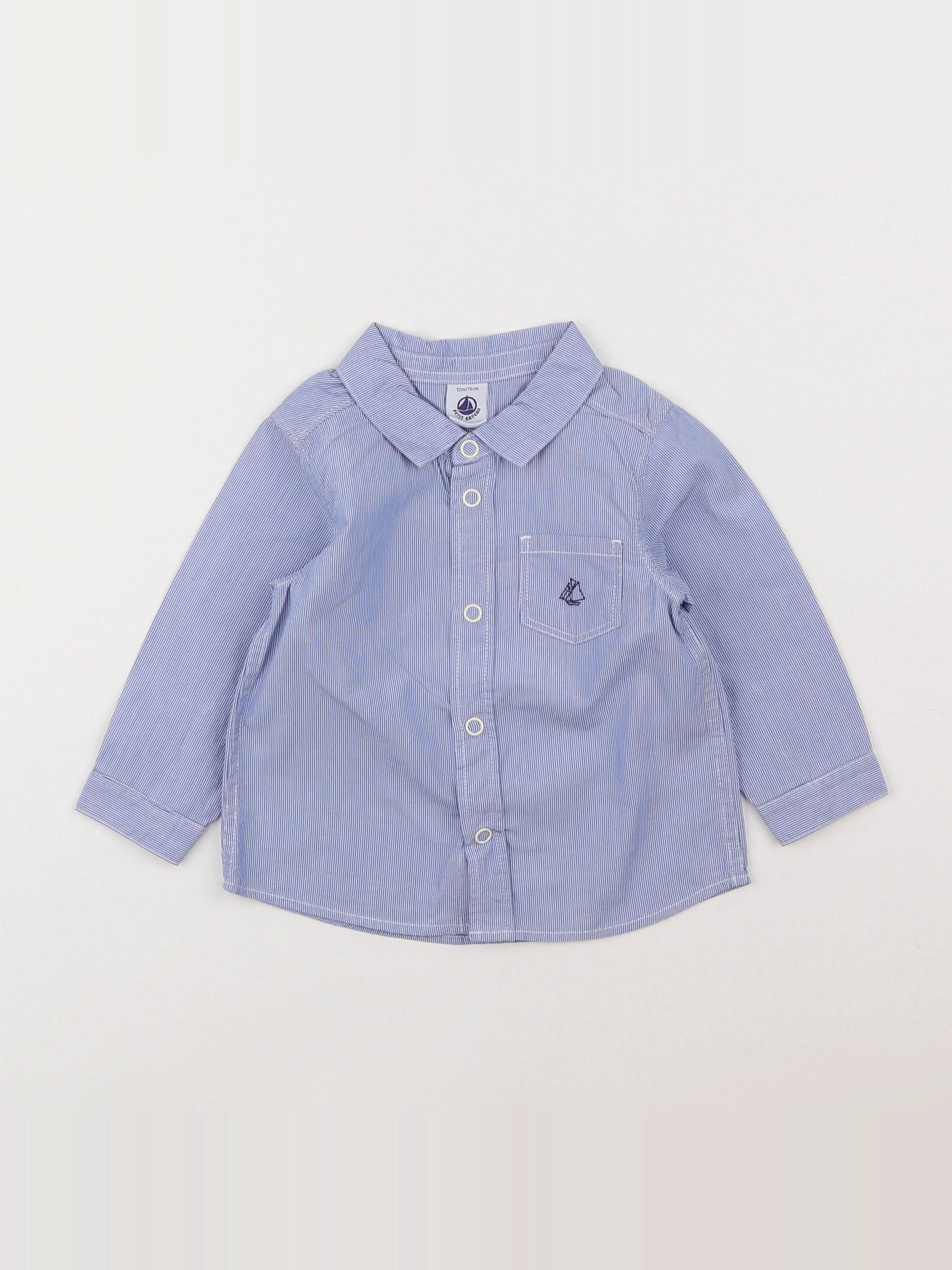 Petit Bateau - chemise blanc, bleu - 12 mois