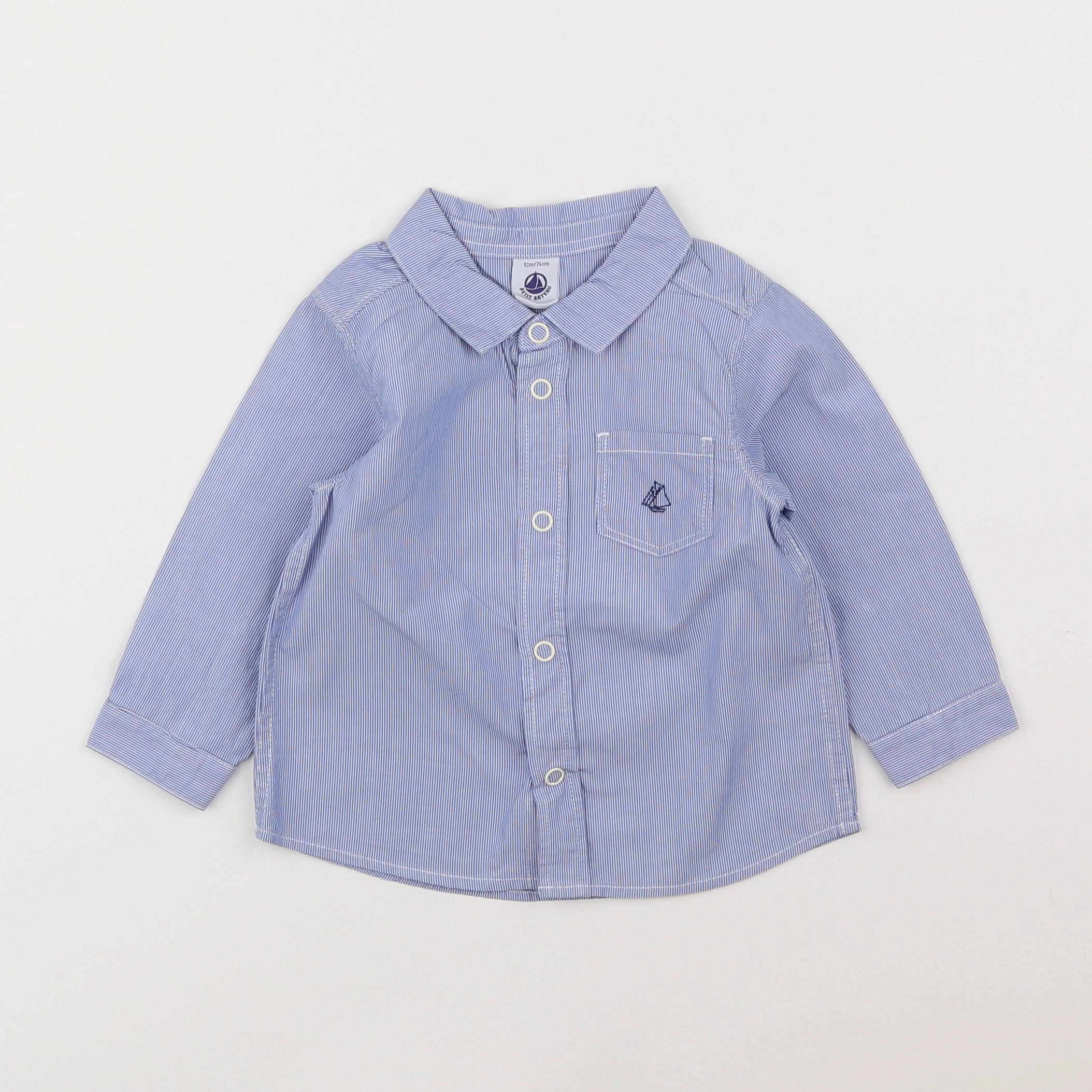 Petit Bateau - chemise blanc, bleu - 12 mois