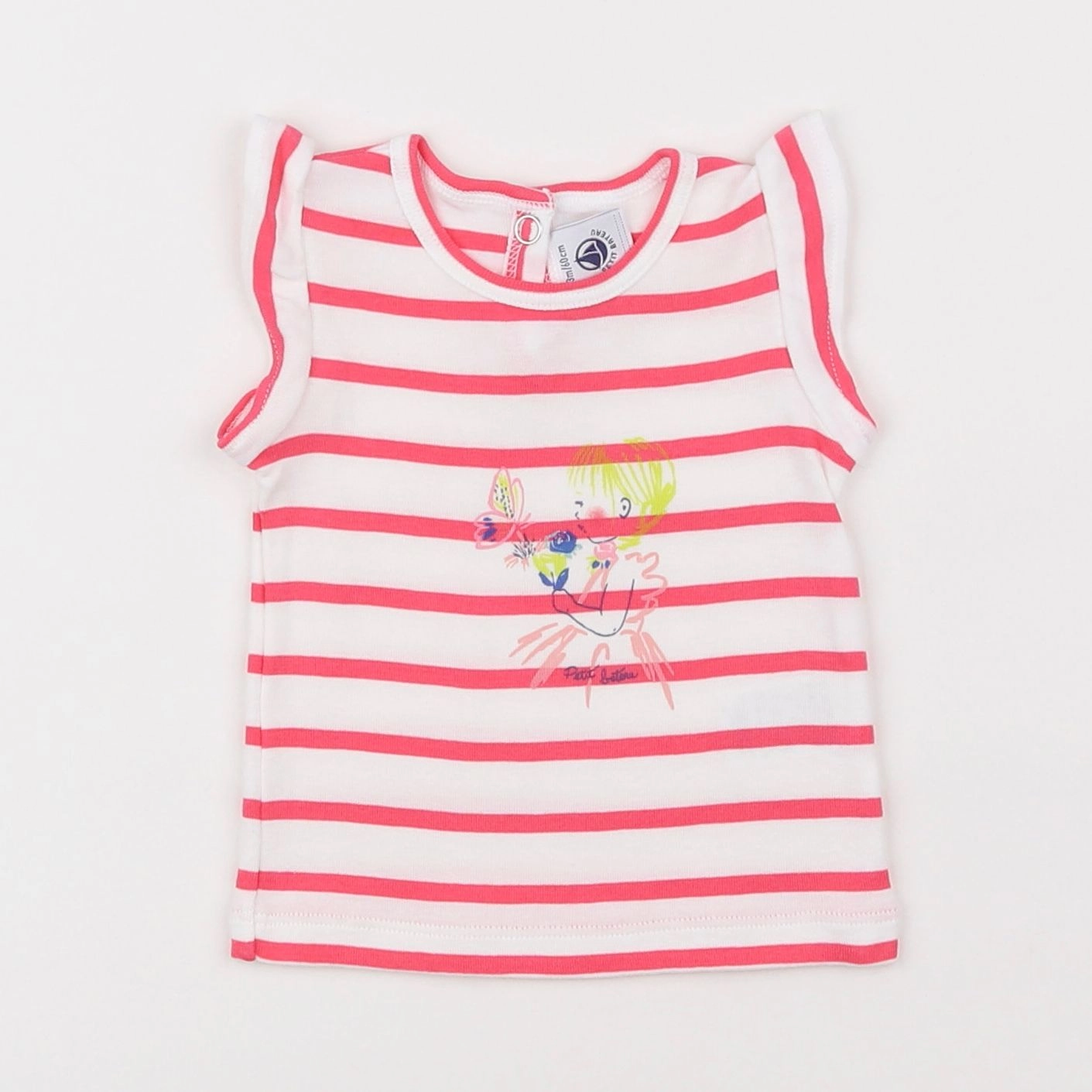 Petit Bateau - tee-shirt blanc, rose - 3 mois