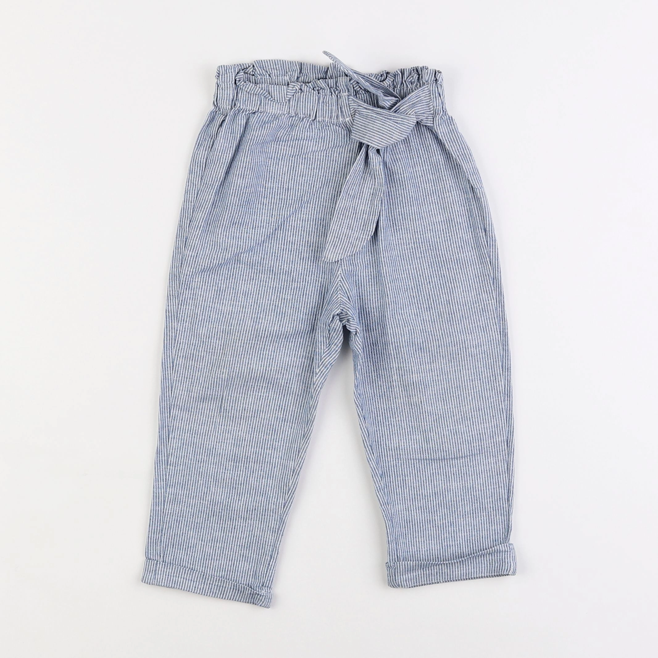 Vertbaudet - pantalon bleu, blanc - 2 ans