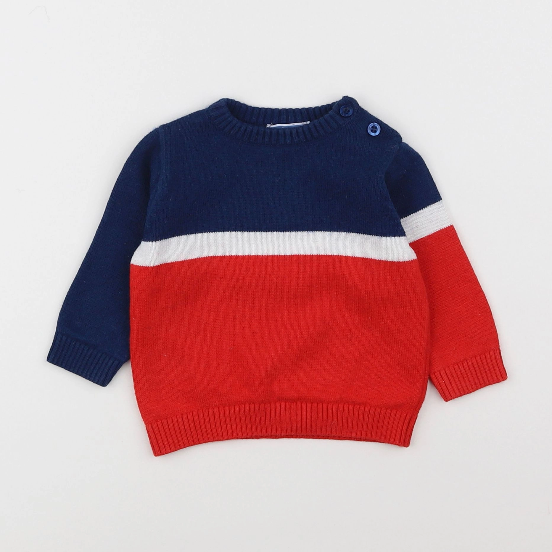 Jacadi - pull bleu, rouge - 6 mois