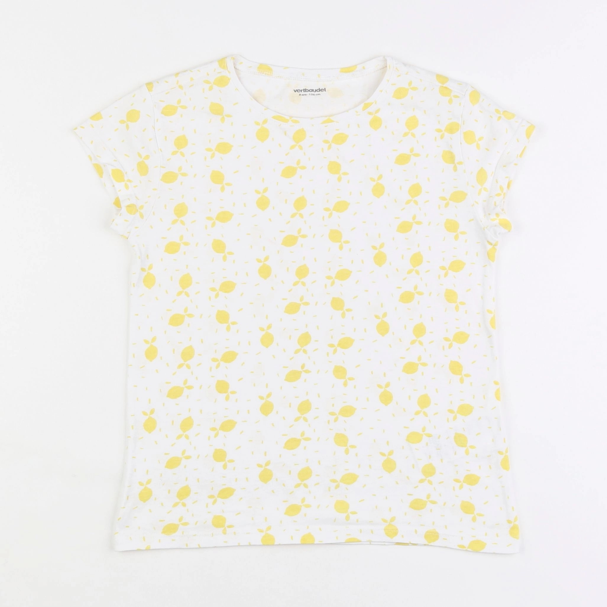 Vertbaudet - tee-shirt blanc, jaune - 8 ans