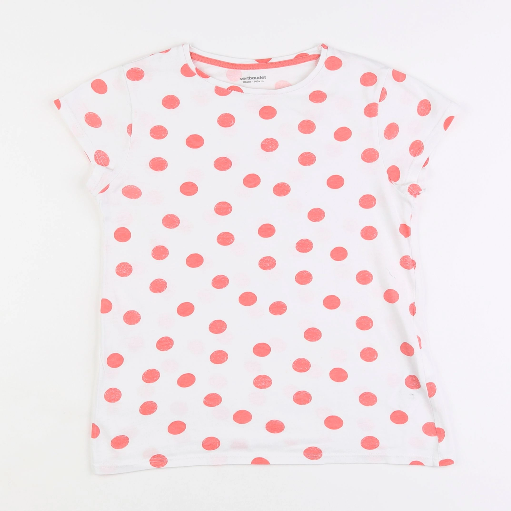 Vertbaudet - tee-shirt blanc, rose - 10 ans