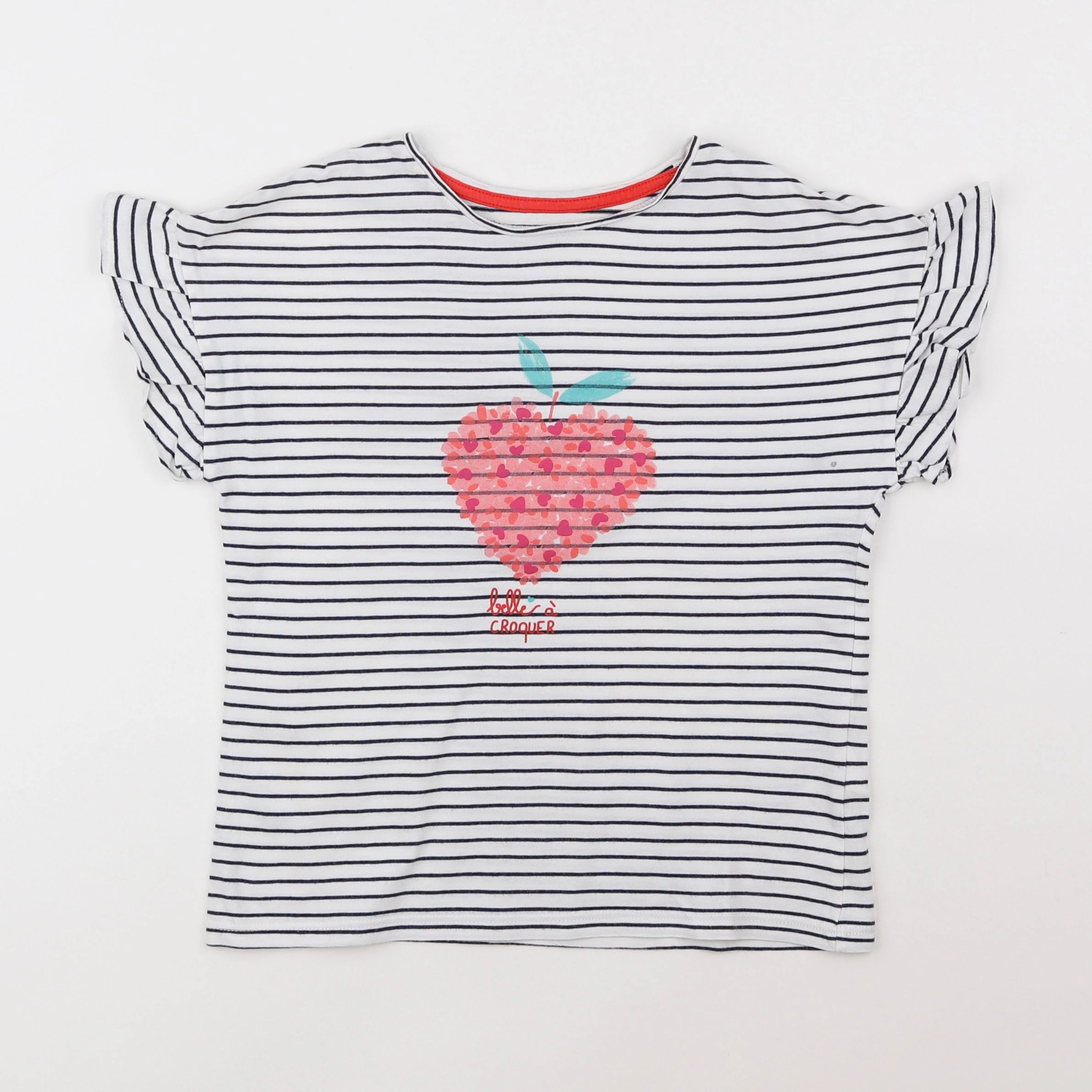 Vertbaudet - tee-shirt blanc, bleu - 8 ans