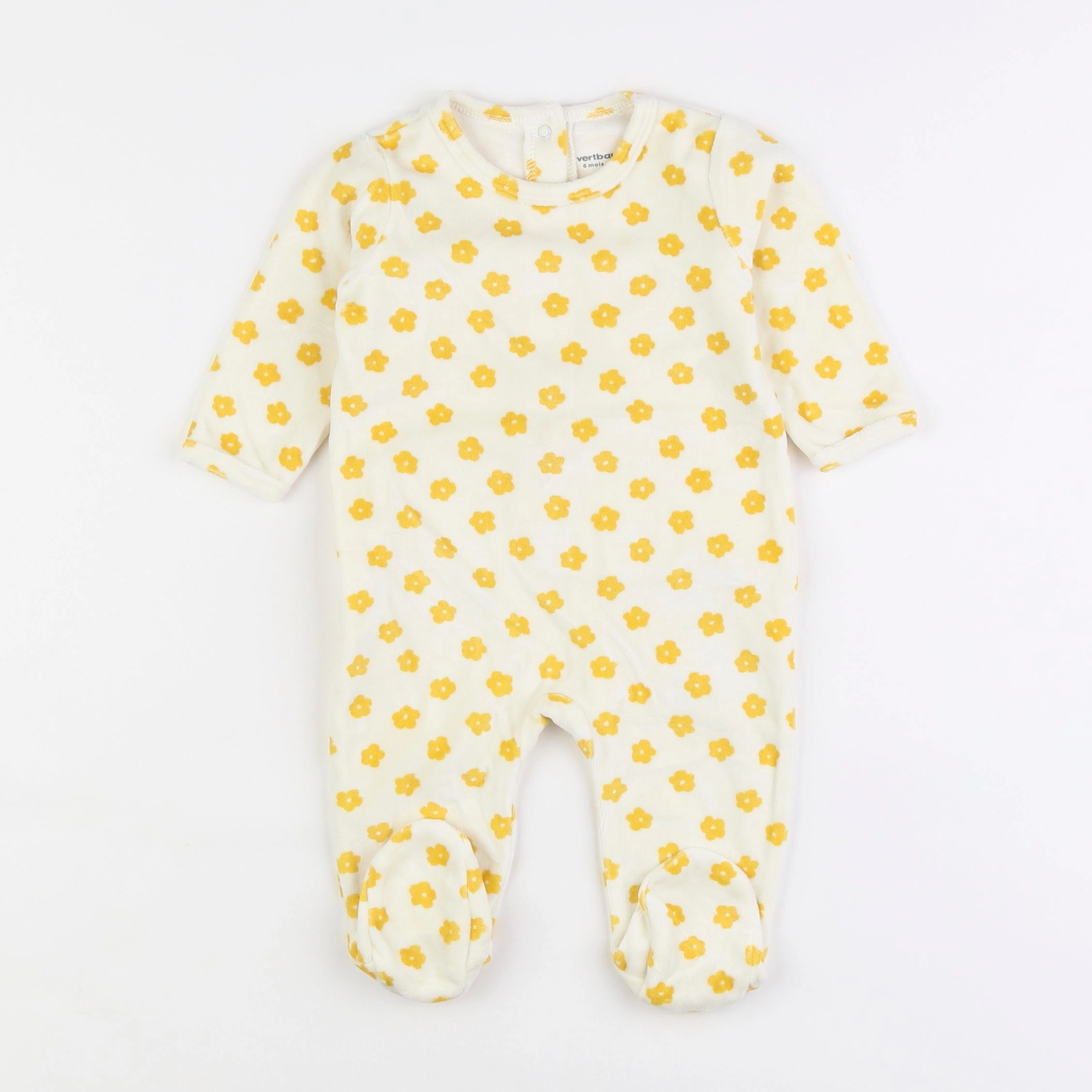 Vertbaudet - pyjama velours blanc, jaune - 6 mois