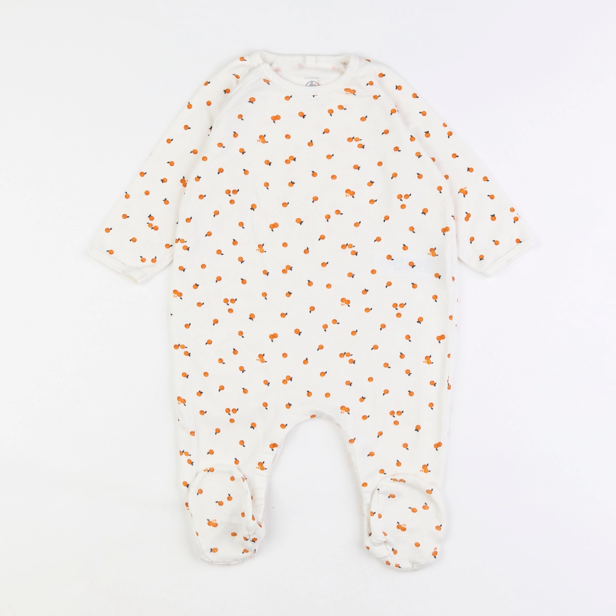 Petit Bateau - pyjama coton blanc, orange - 12 mois