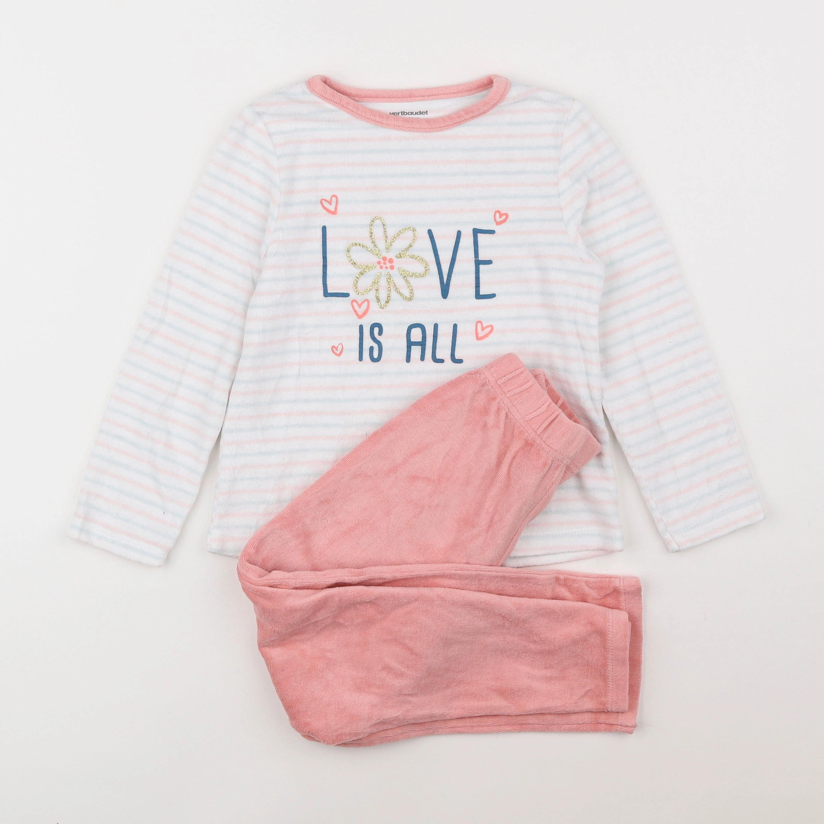 Vertbaudet - pyjama velours rose - 6 ans