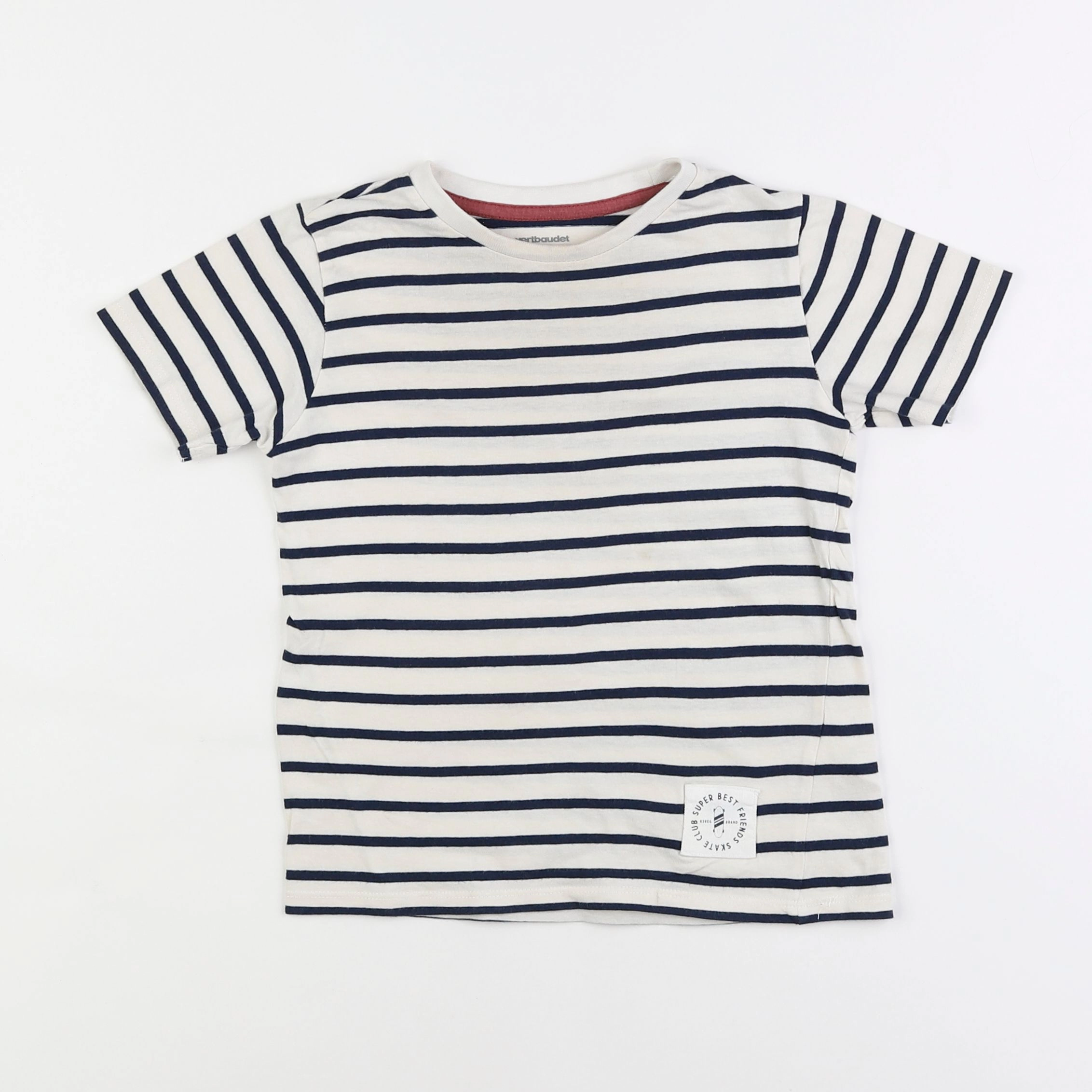 Vertbaudet - tee-shirt blanc, bleu - 6 ans