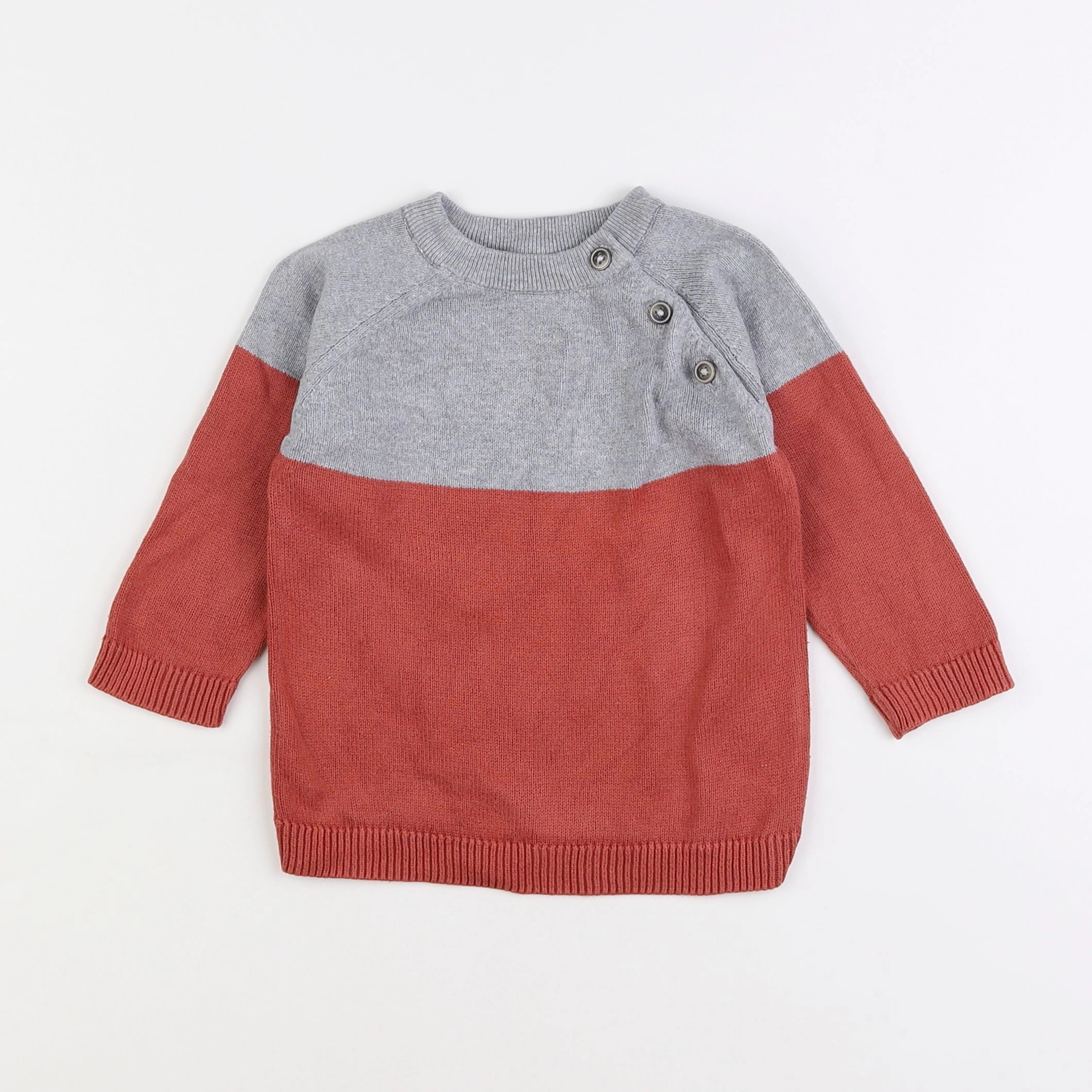 Vertbaudet - pull gris, orange - 2 ans