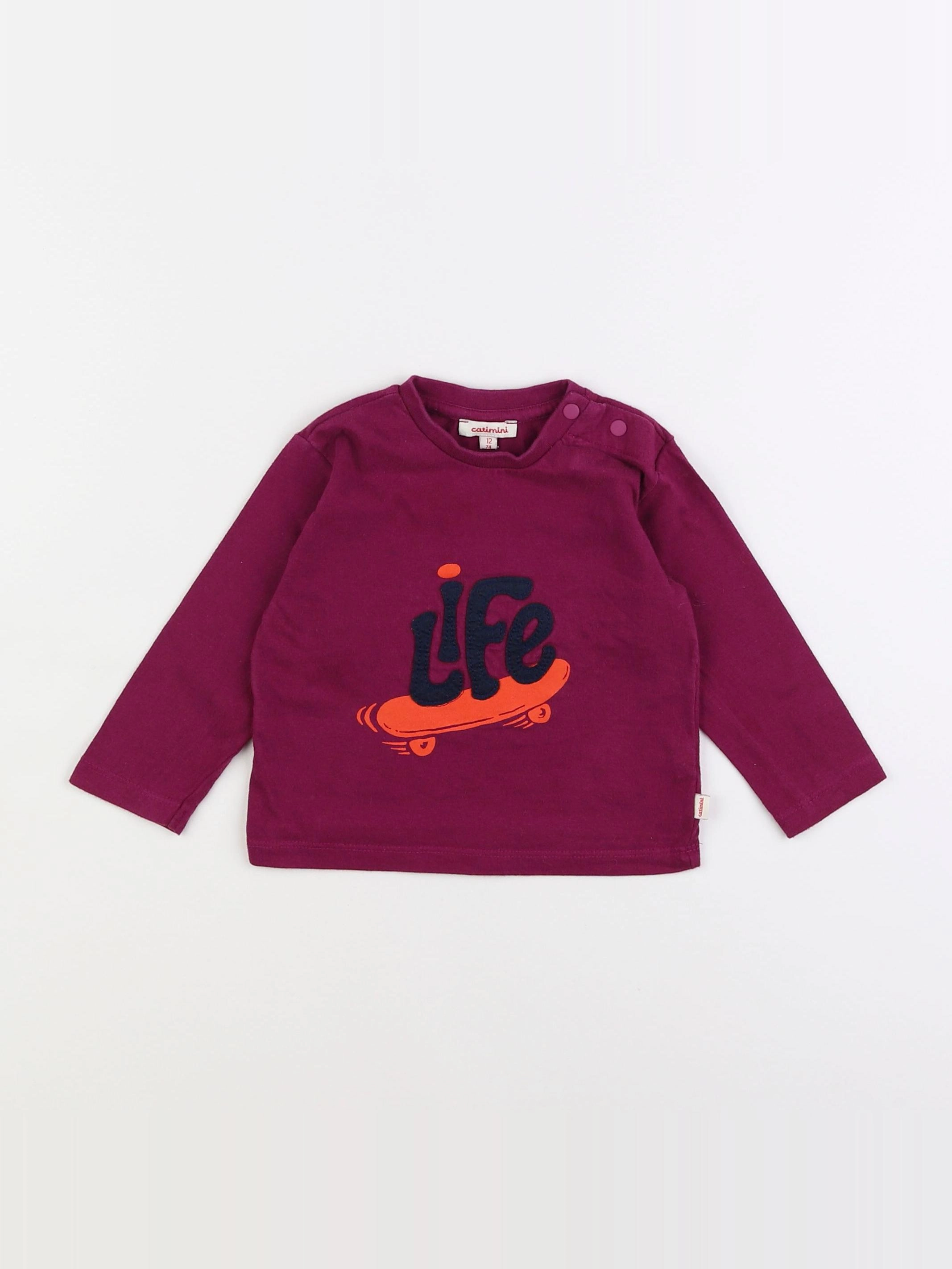 Catimini - tee-shirt beige, rouge, violet - 12 mois
