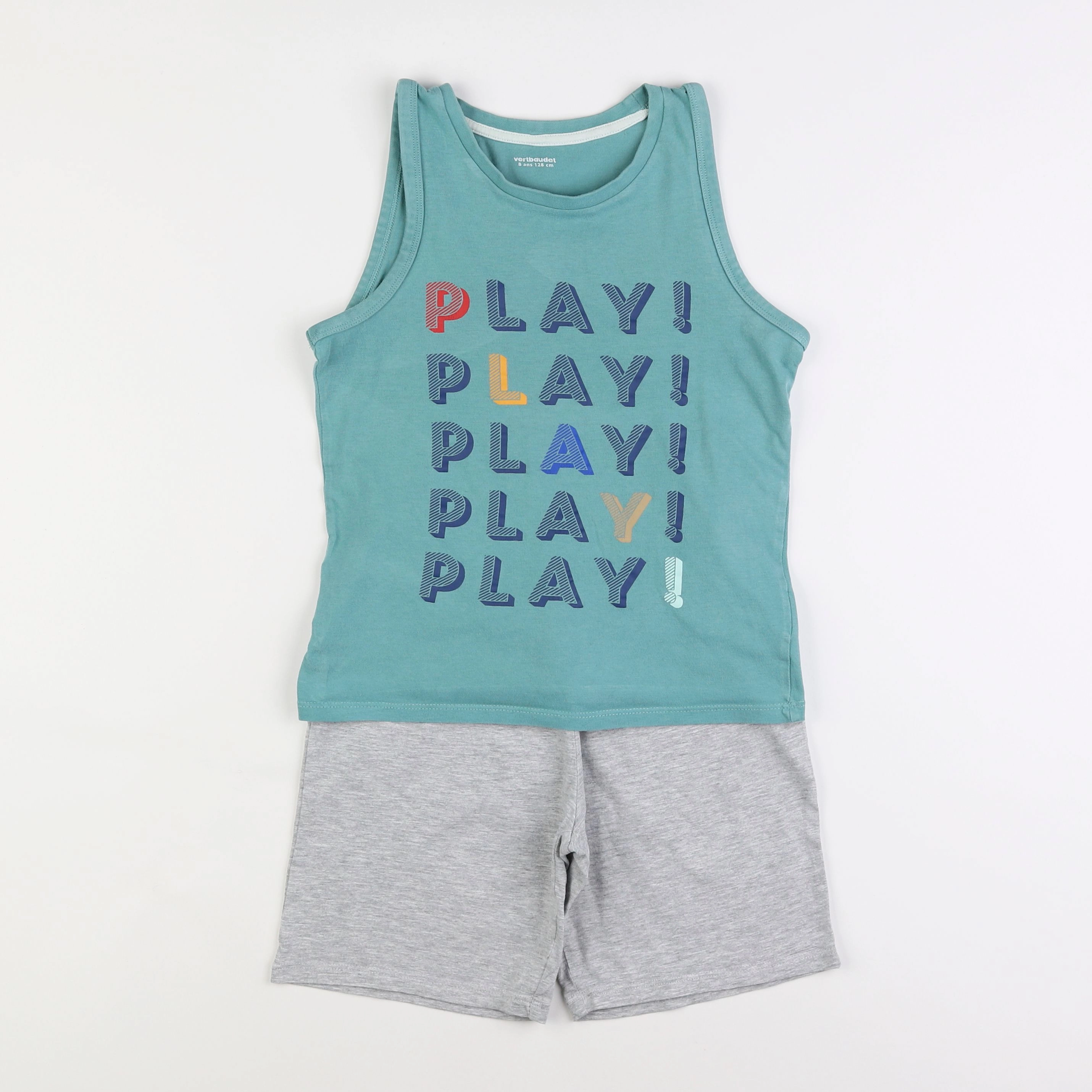 Vertbaudet - pyjama coton bleu, gris - 8 ans