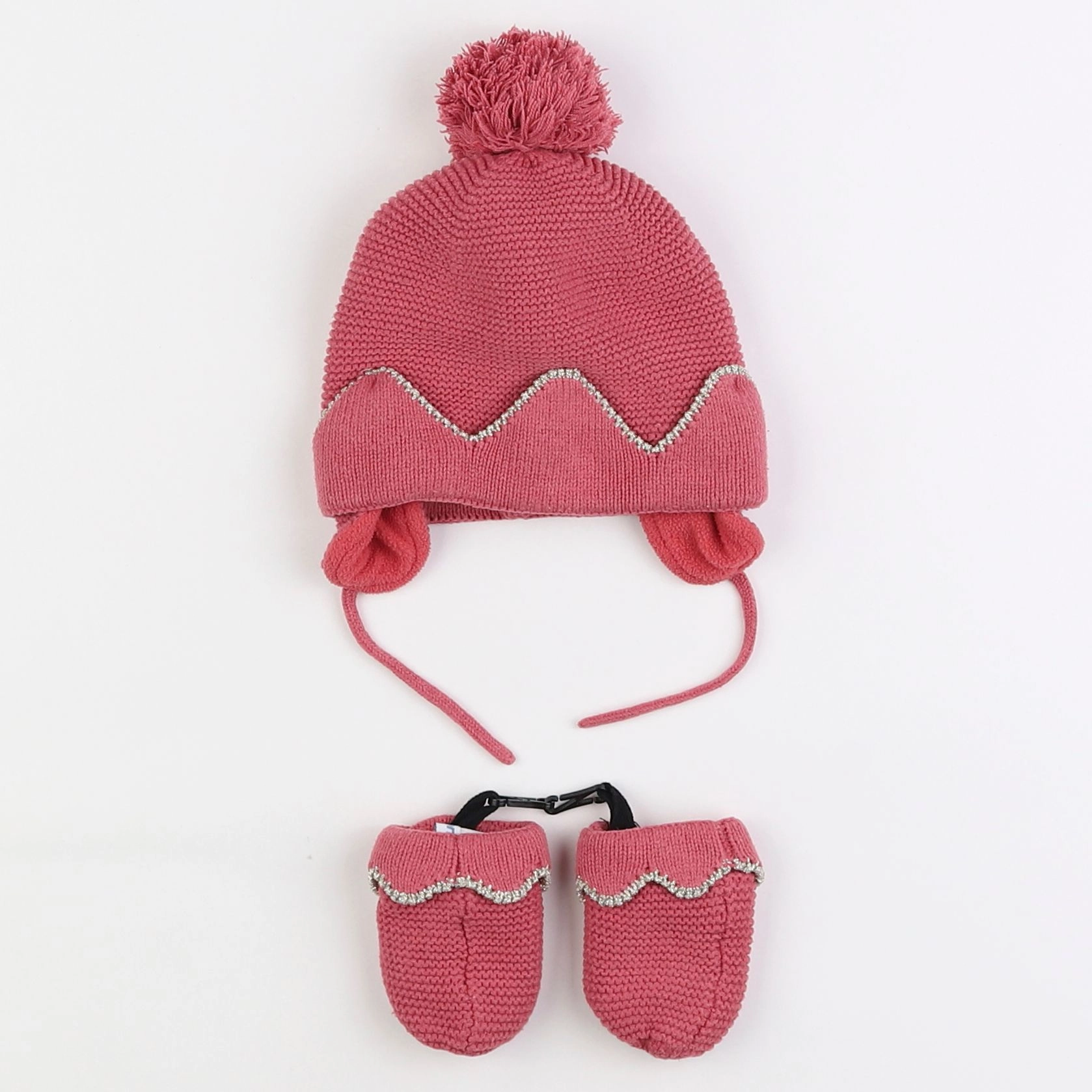 Vertbaudet - ensemble bonnet/moufles rose - 12/18 mois