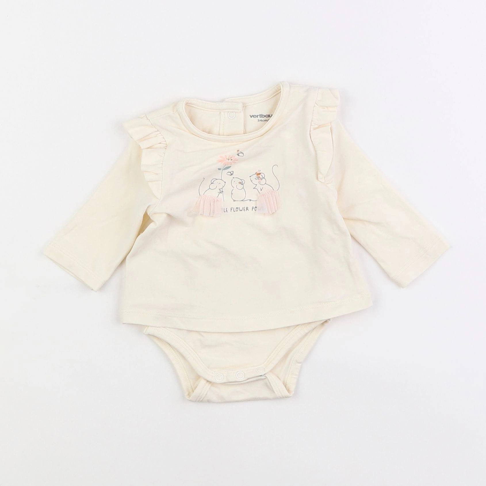 Vertbaudet - body tee-shirt beige - 1 mois