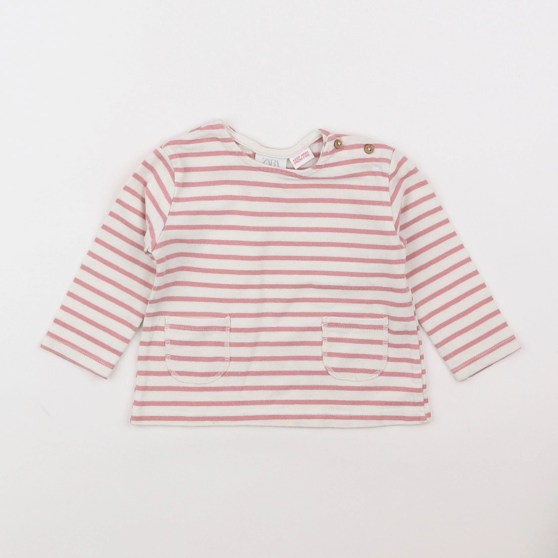 Zara - tee-shirt blanc, rose - 12/18 mois