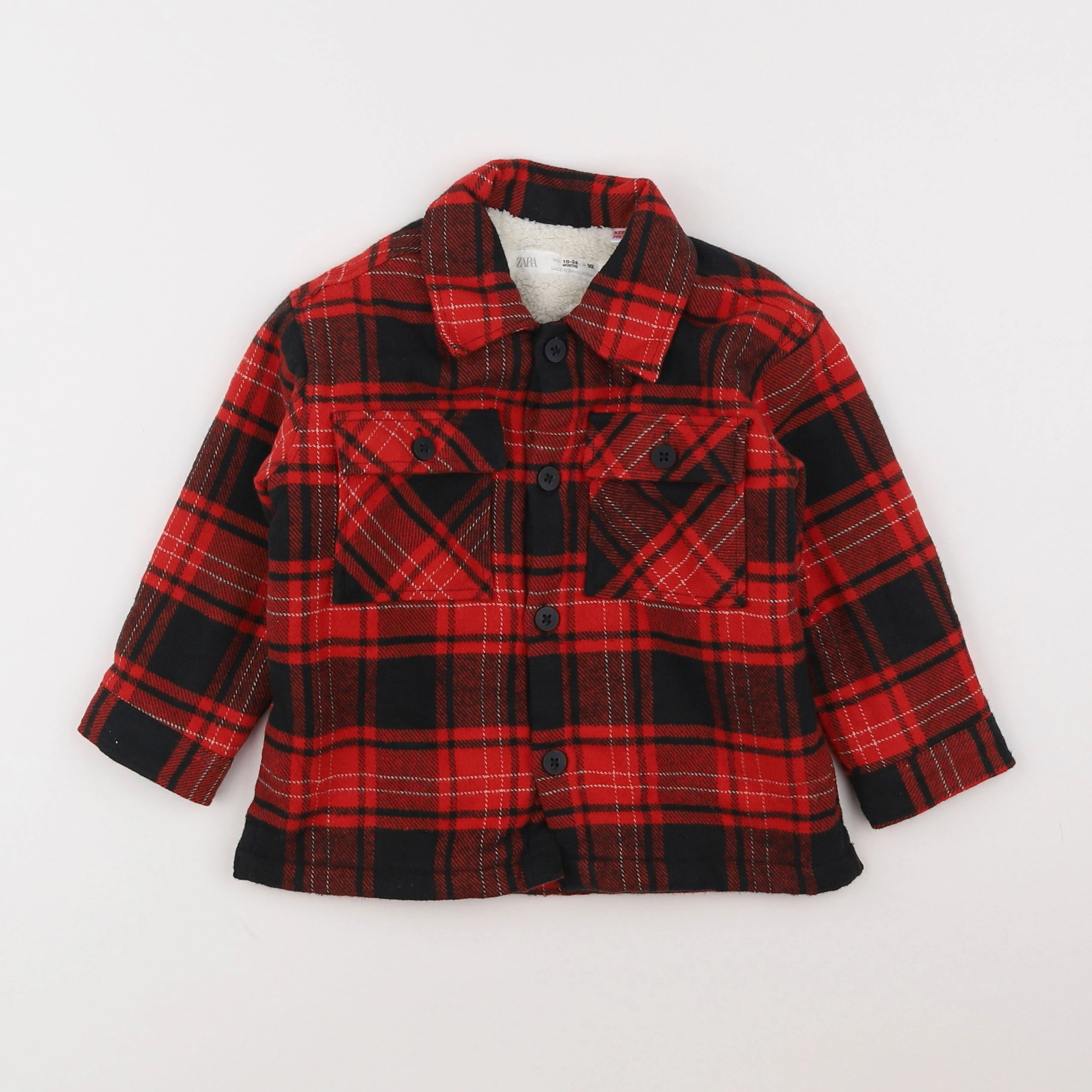 Zara - chemise rouge, noir - 18 mois à 2 ans