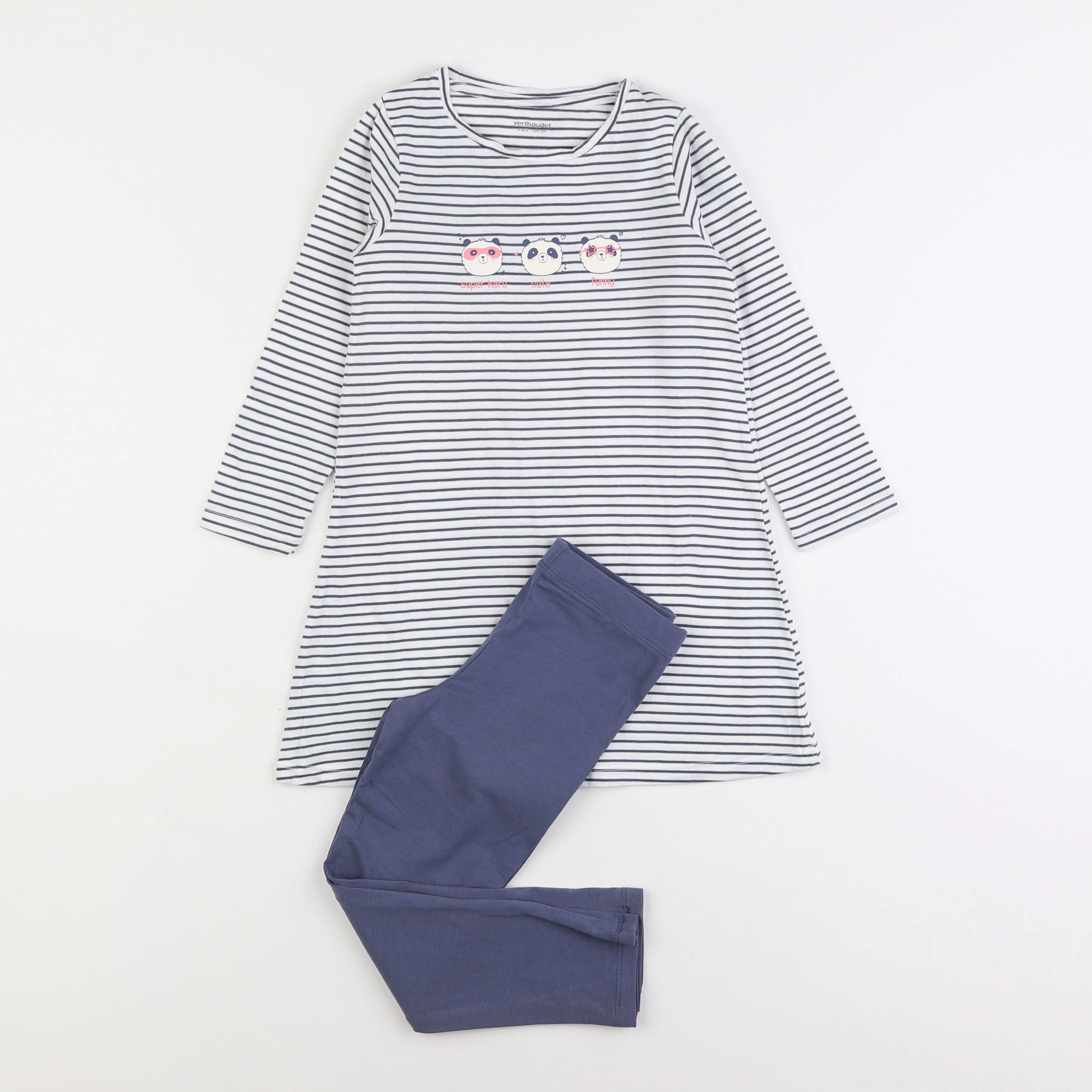 Vertbaudet - pyjama coton bleu, blanc - 4 ans