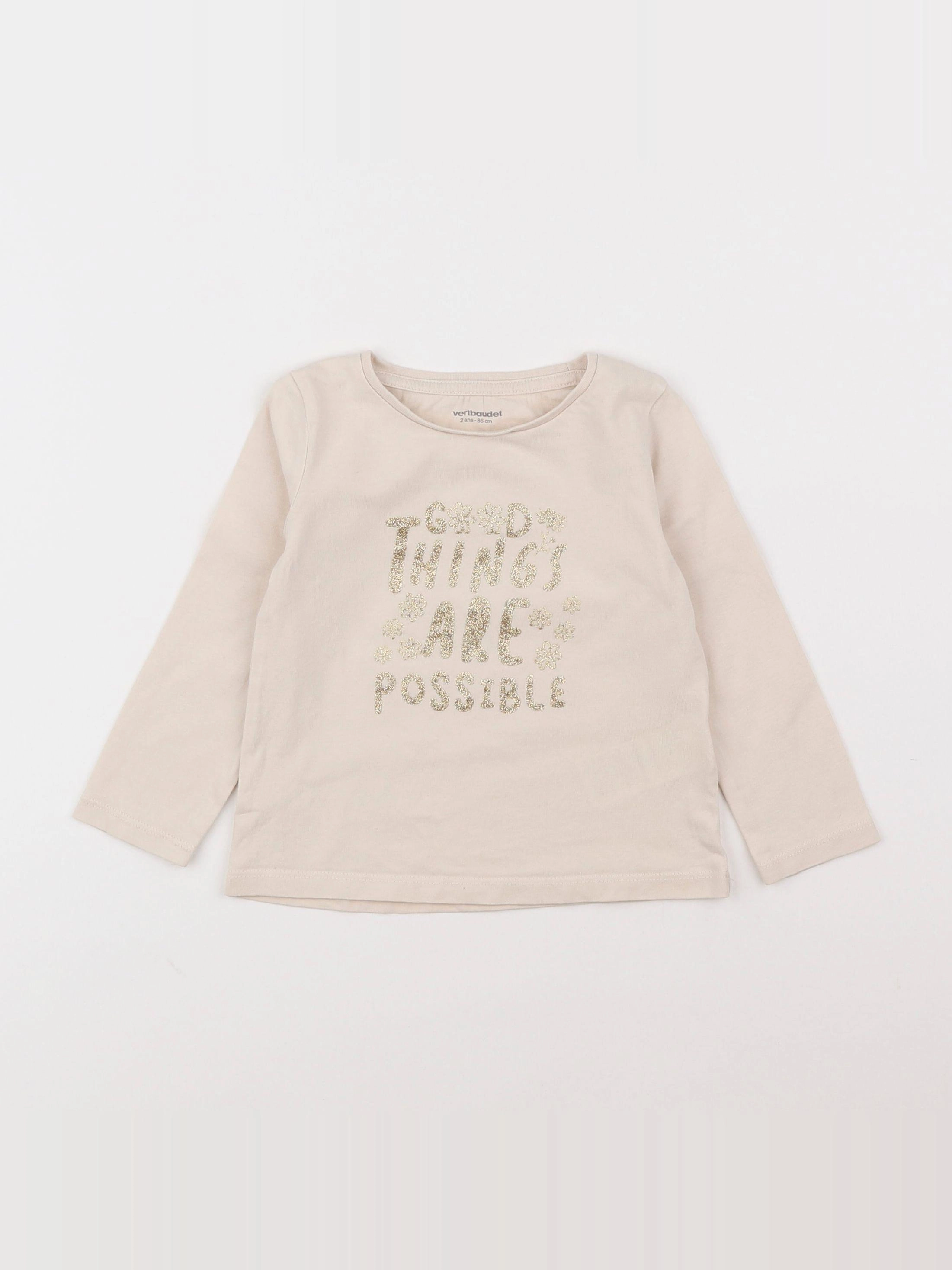 Vertbaudet - tee-shirt beige, or - 2 ans
