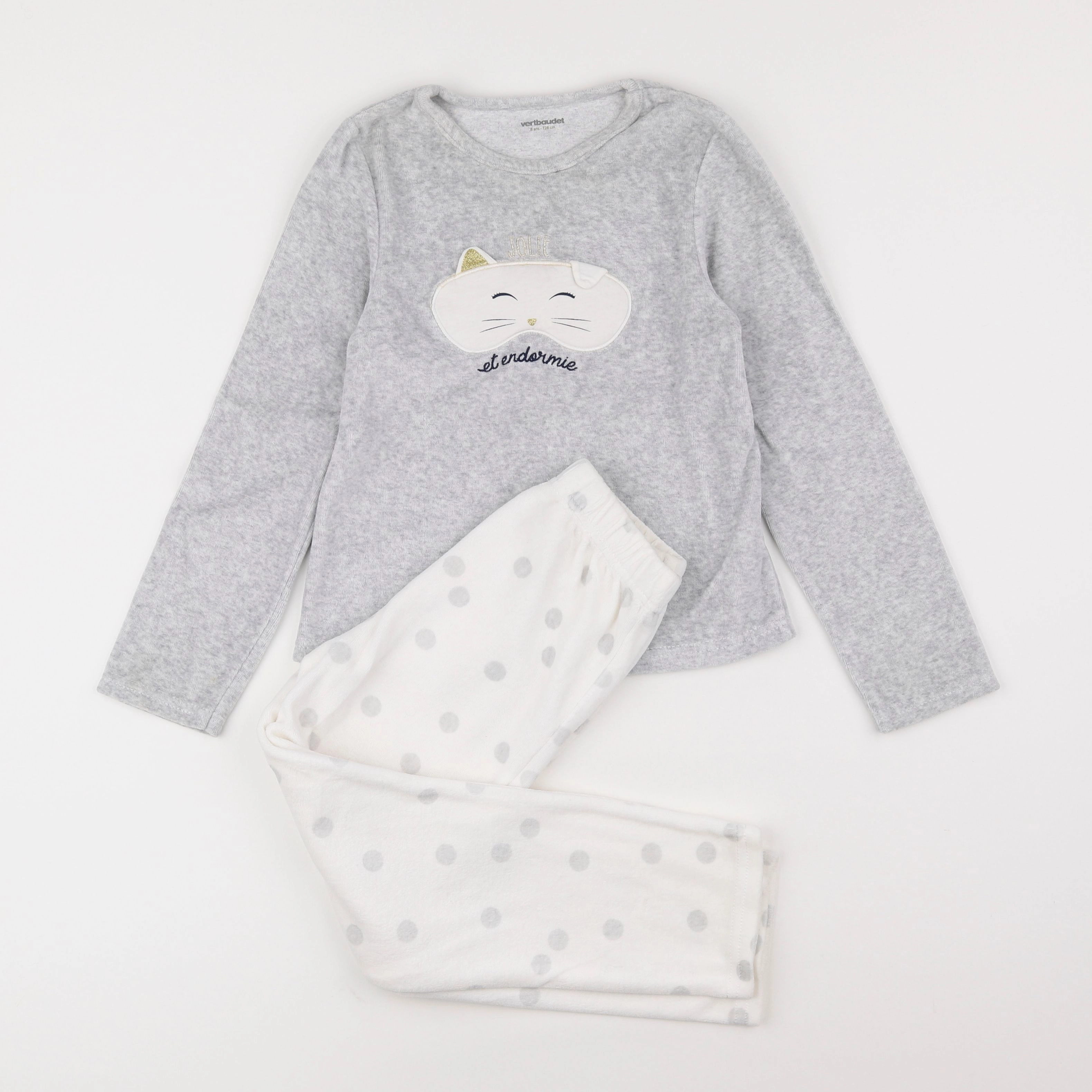 Vertbaudet - pyjama velours blanc, gris - 8 ans