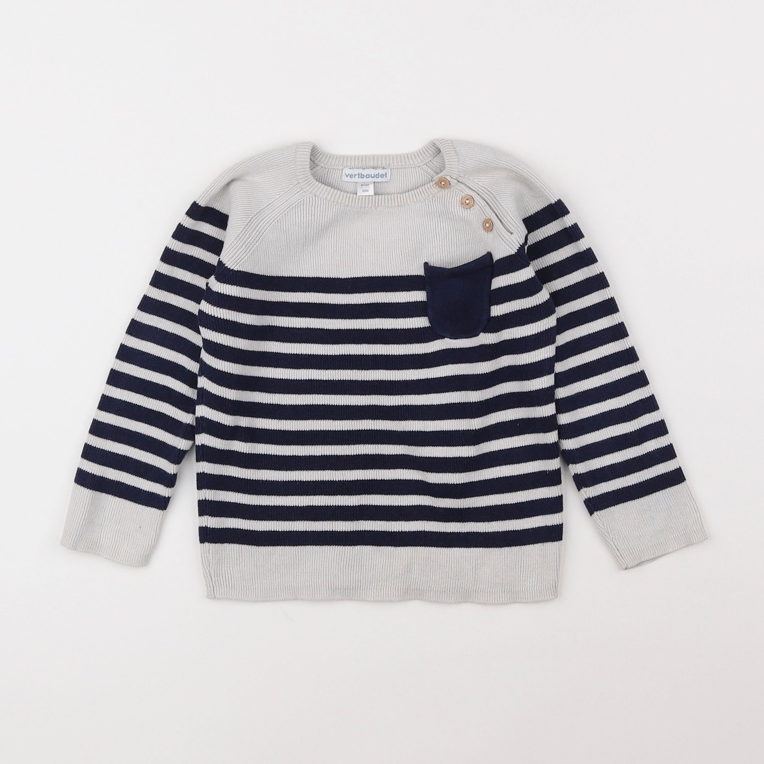 Vertbaudet - pull bleu, gris - 3 ans