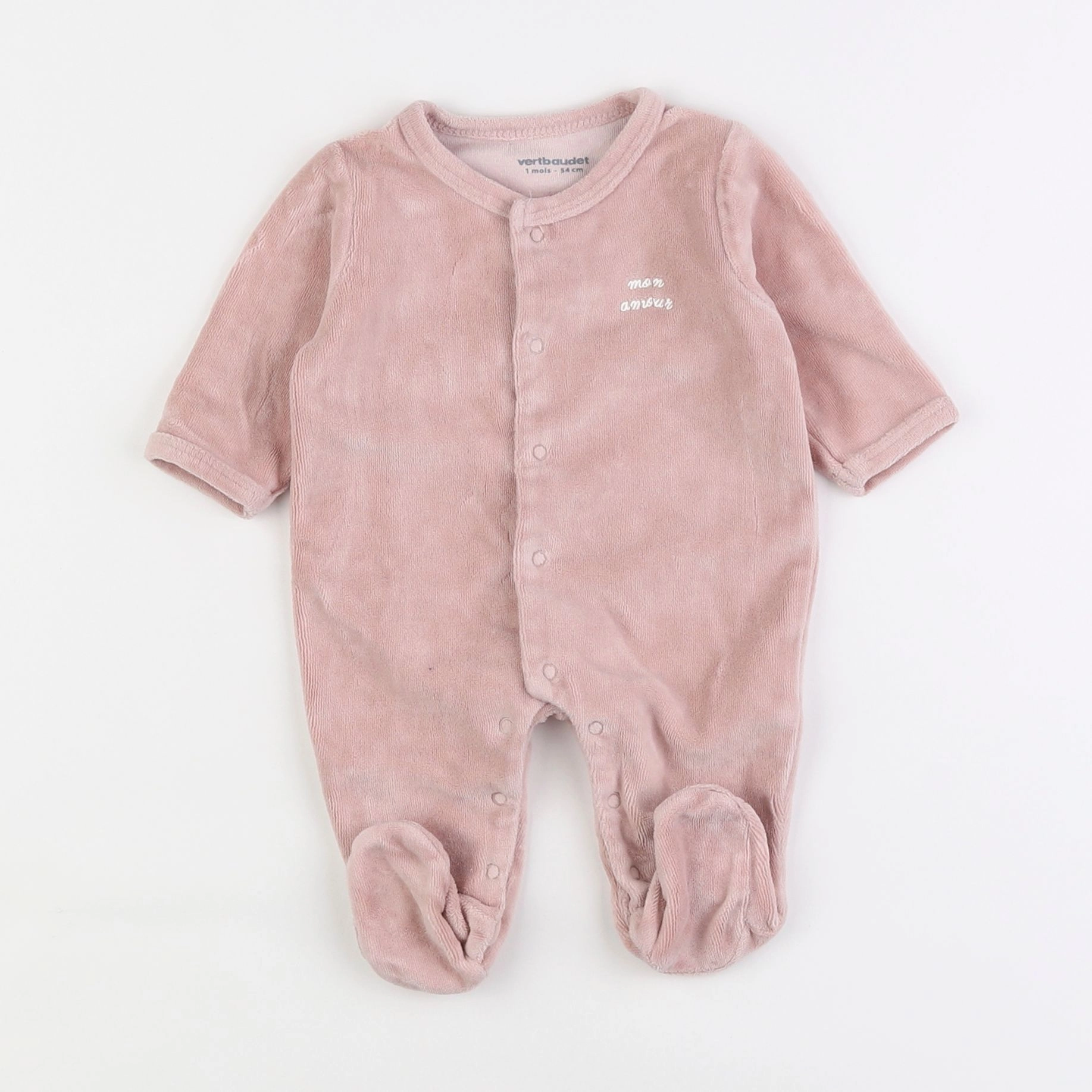 Vertbaudet - pyjama velours rose - 1 mois