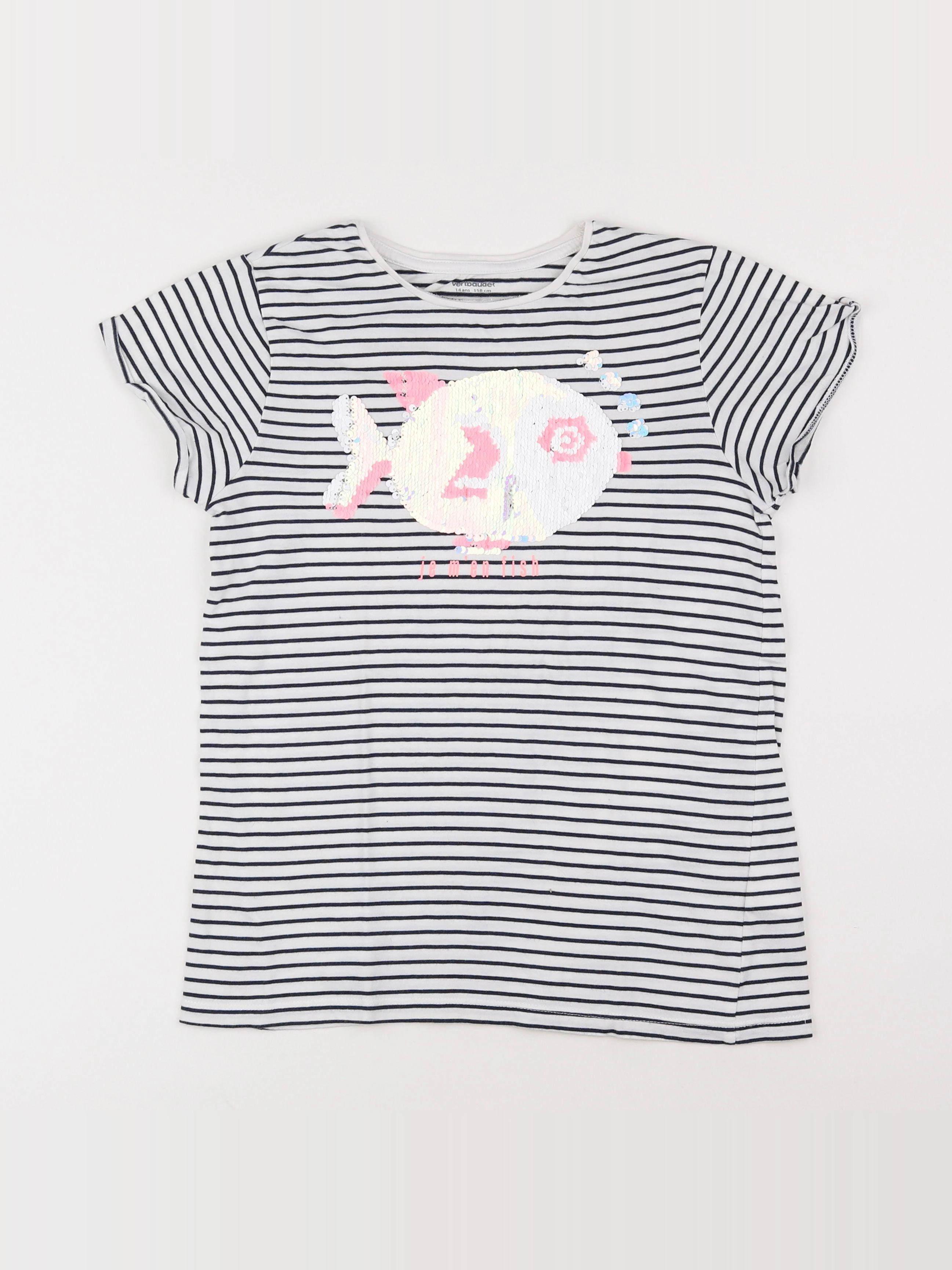 Vertbaudet - tee-shirt bleu, blanc - 14 ans