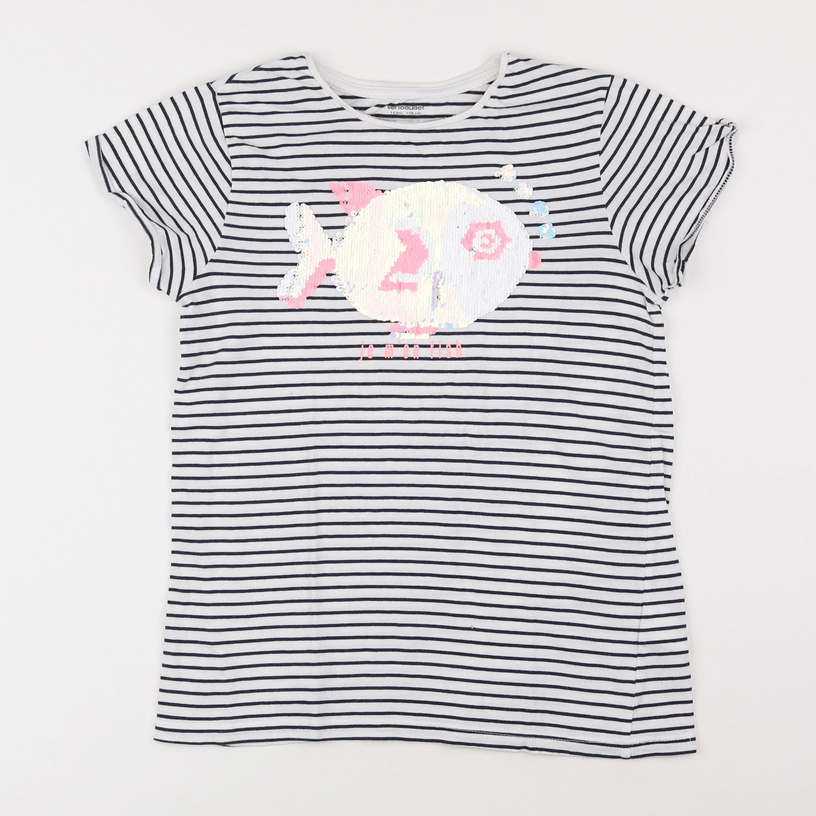 Vertbaudet - tee-shirt bleu, blanc - 14 ans