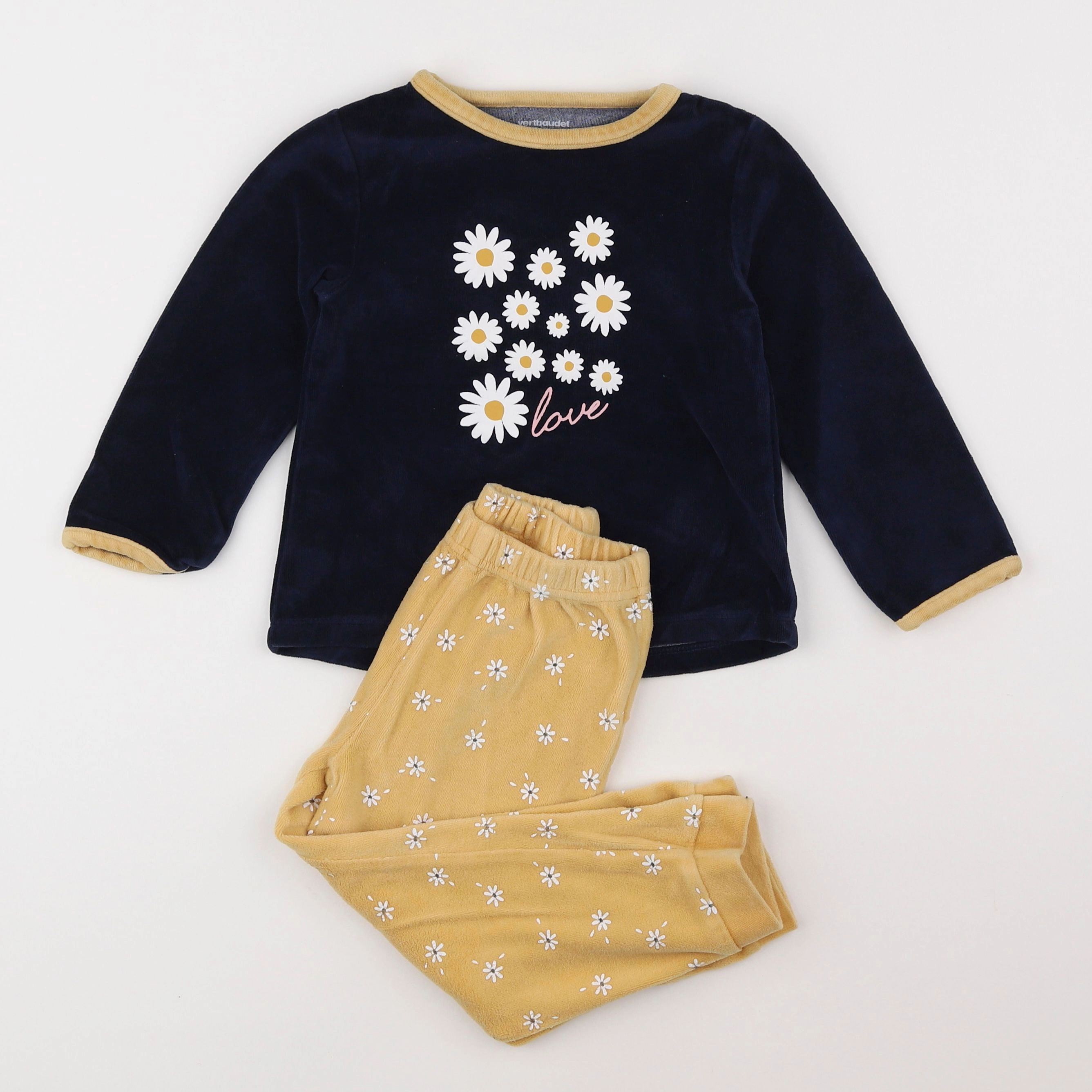 Vertbaudet - pyjama velours bleu, jaune - 4 ans