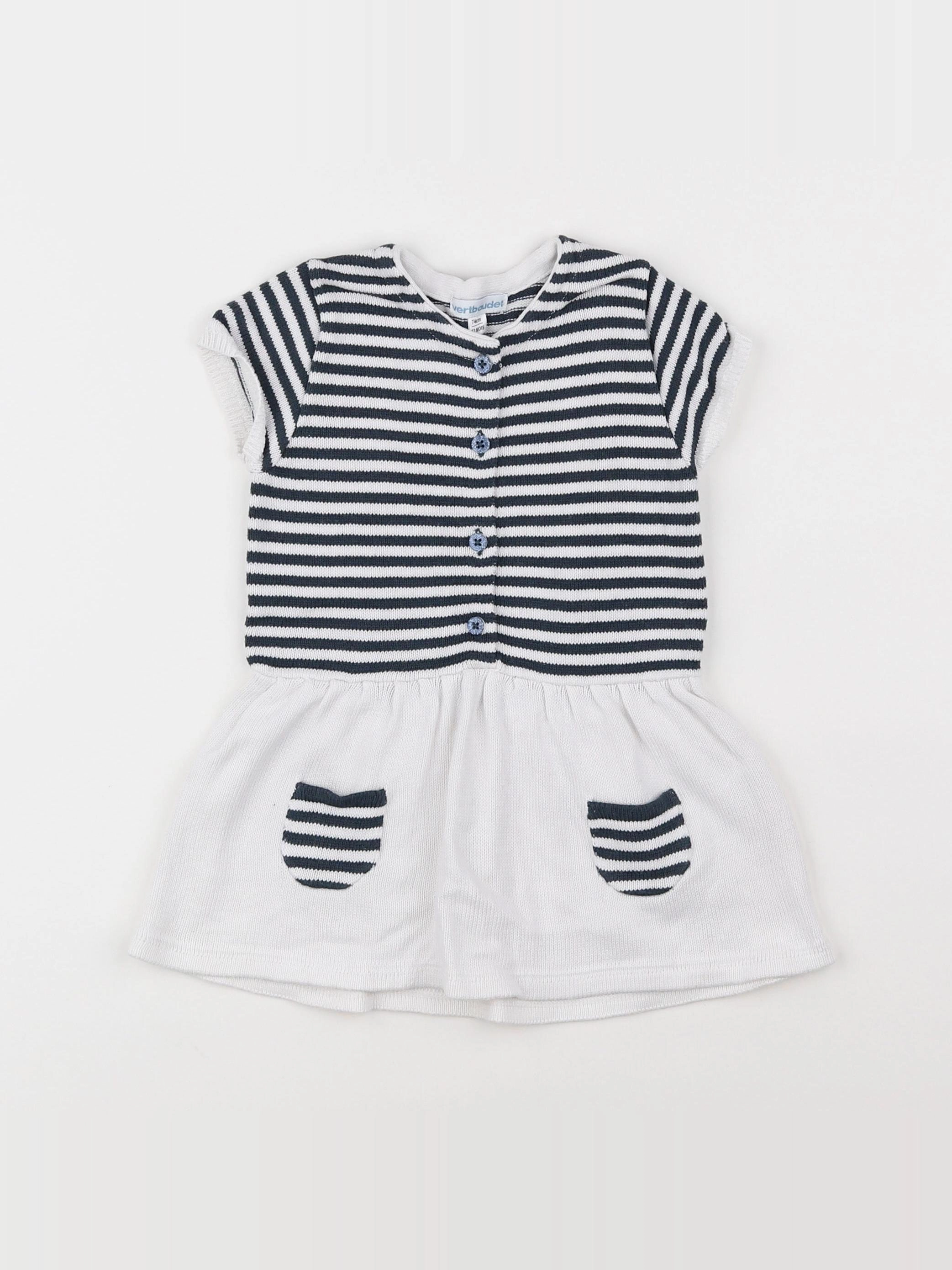 Vertbaudet - robe bleu, blanc - 12 mois