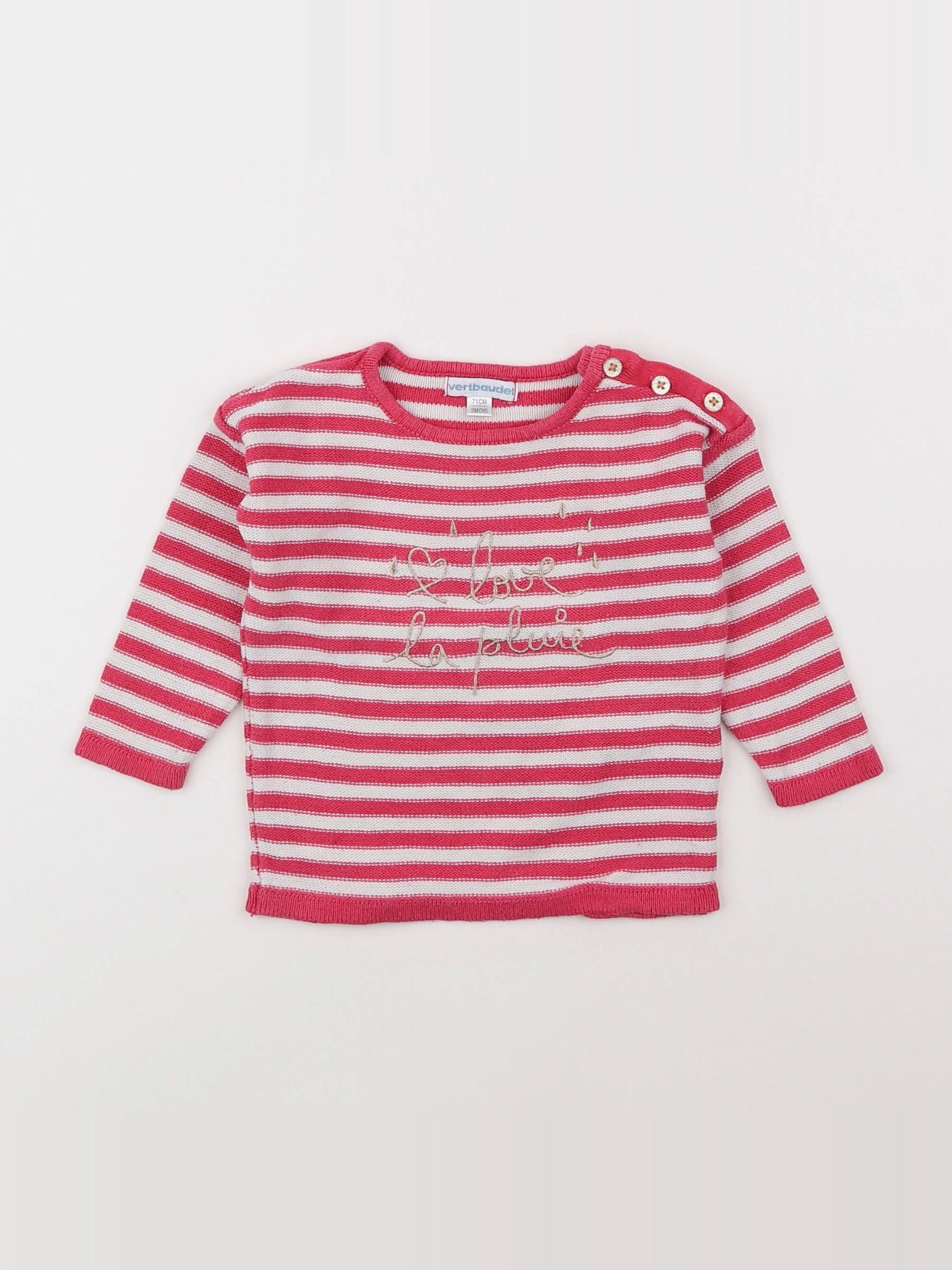 Vertbaudet - pull rose, blanc - 9 mois