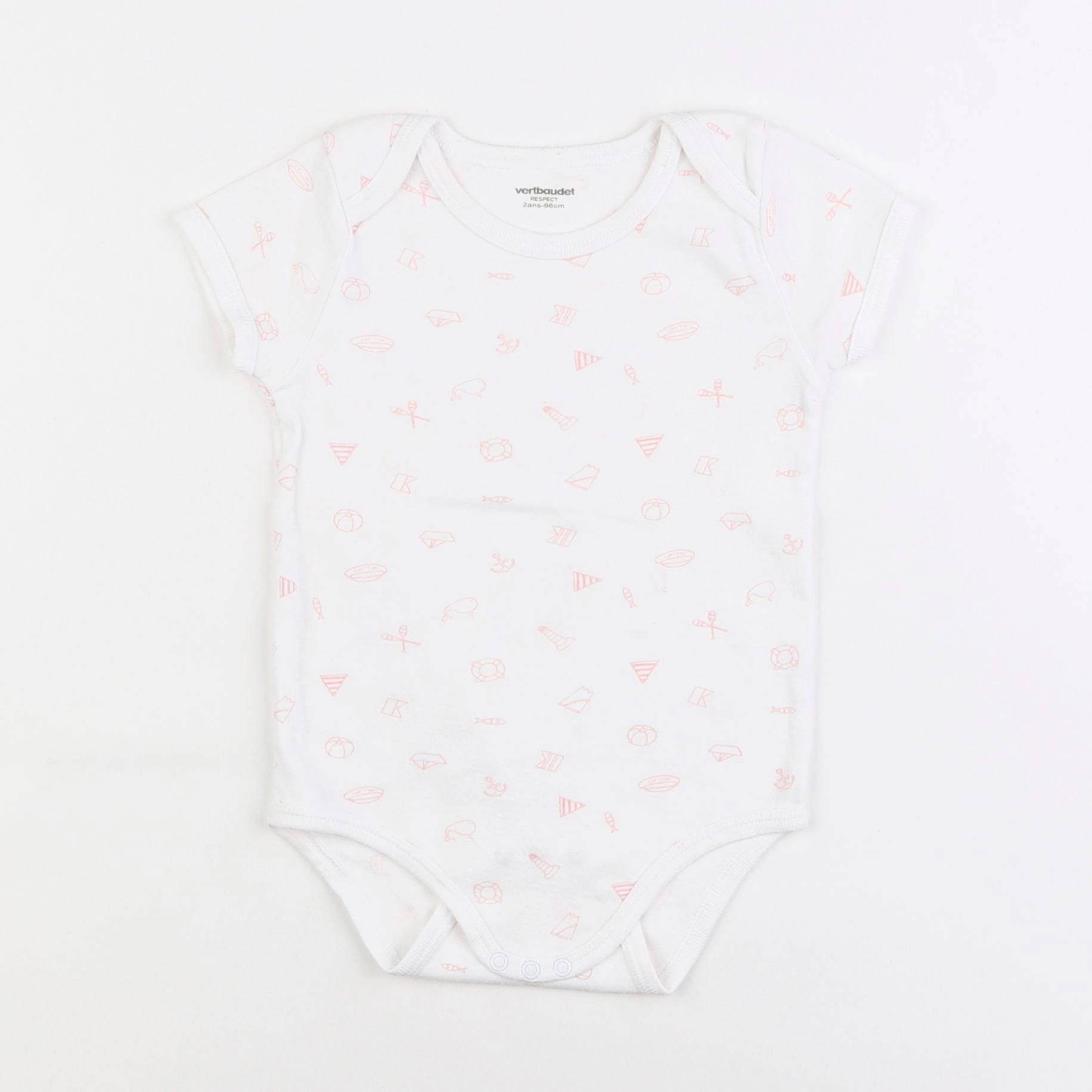 Vertbaudet - body blanc, rose - 2 ans