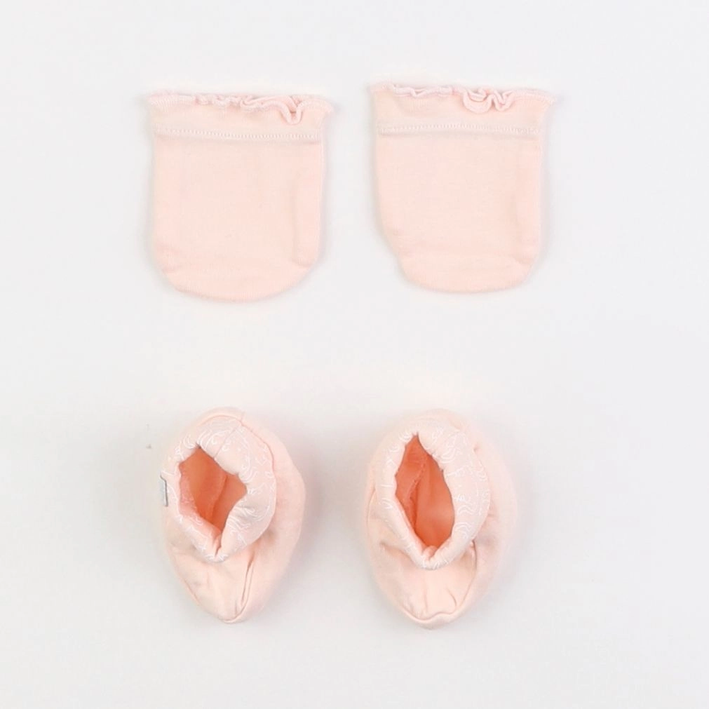 Vertbaudet - ensemble chaussons/moufles rose - 0 mois