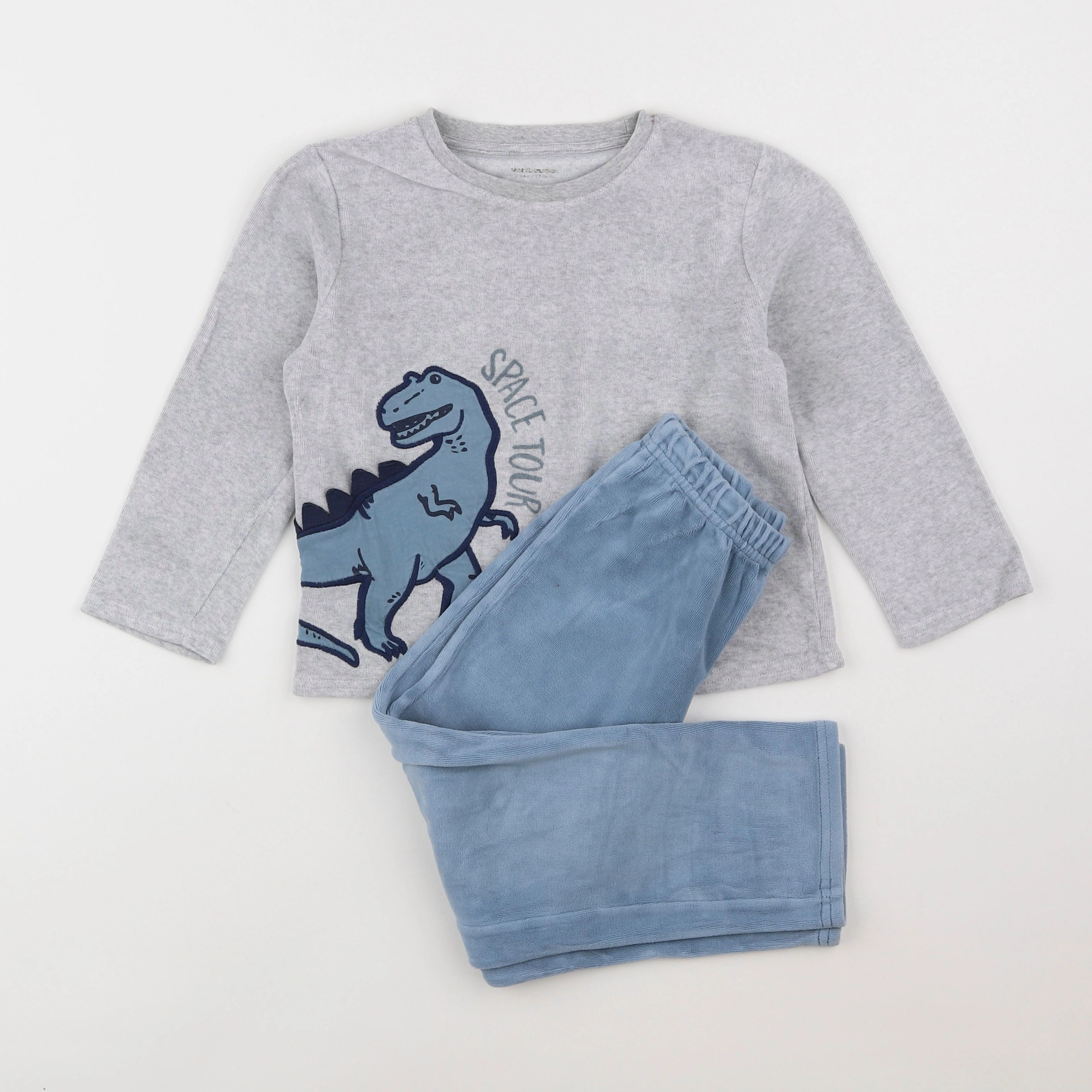 Vertbaudet - pyjama velours bleu, gris - 5 ans