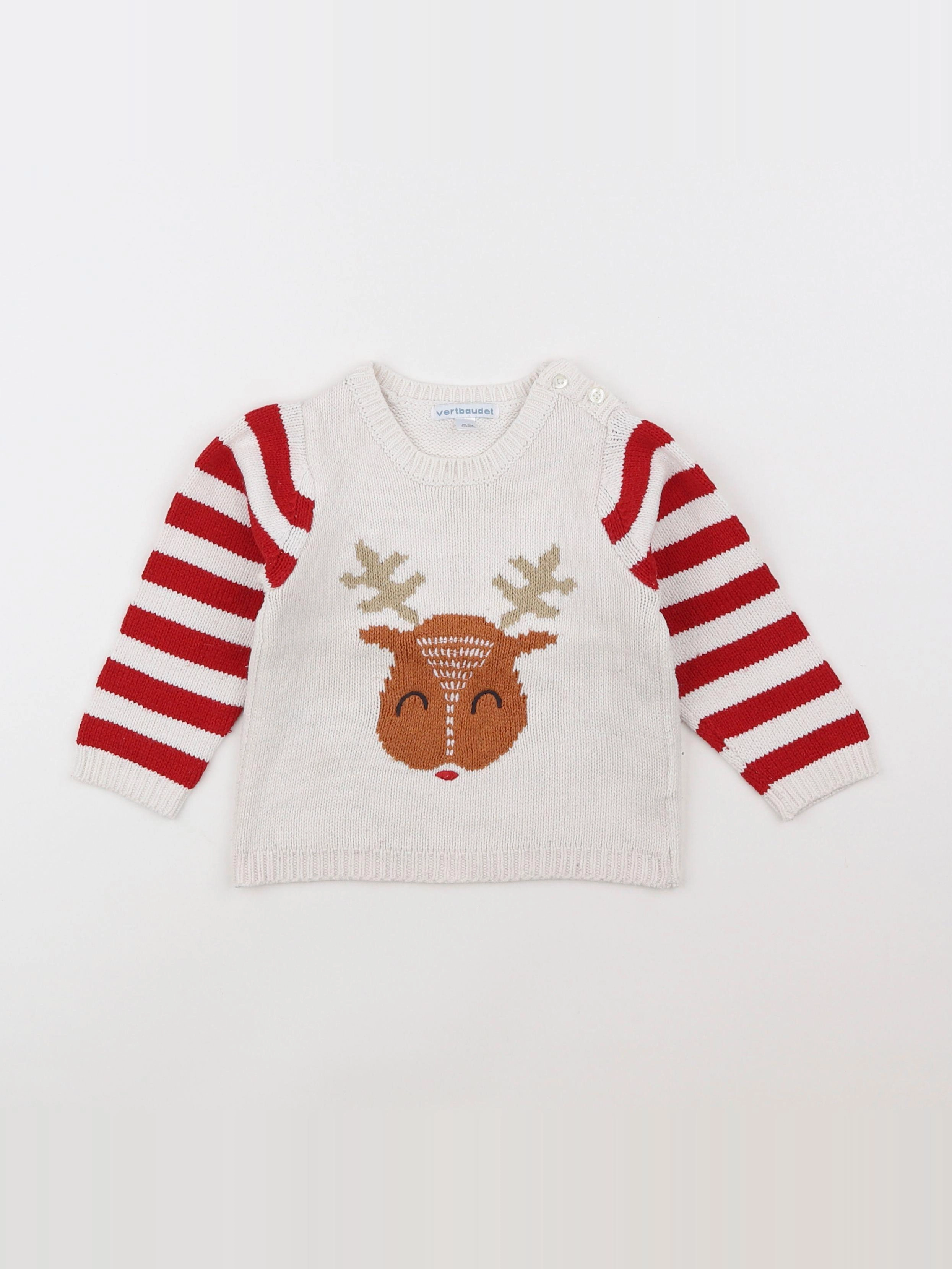 Vertbaudet - pull rouge, beige - 2 ans