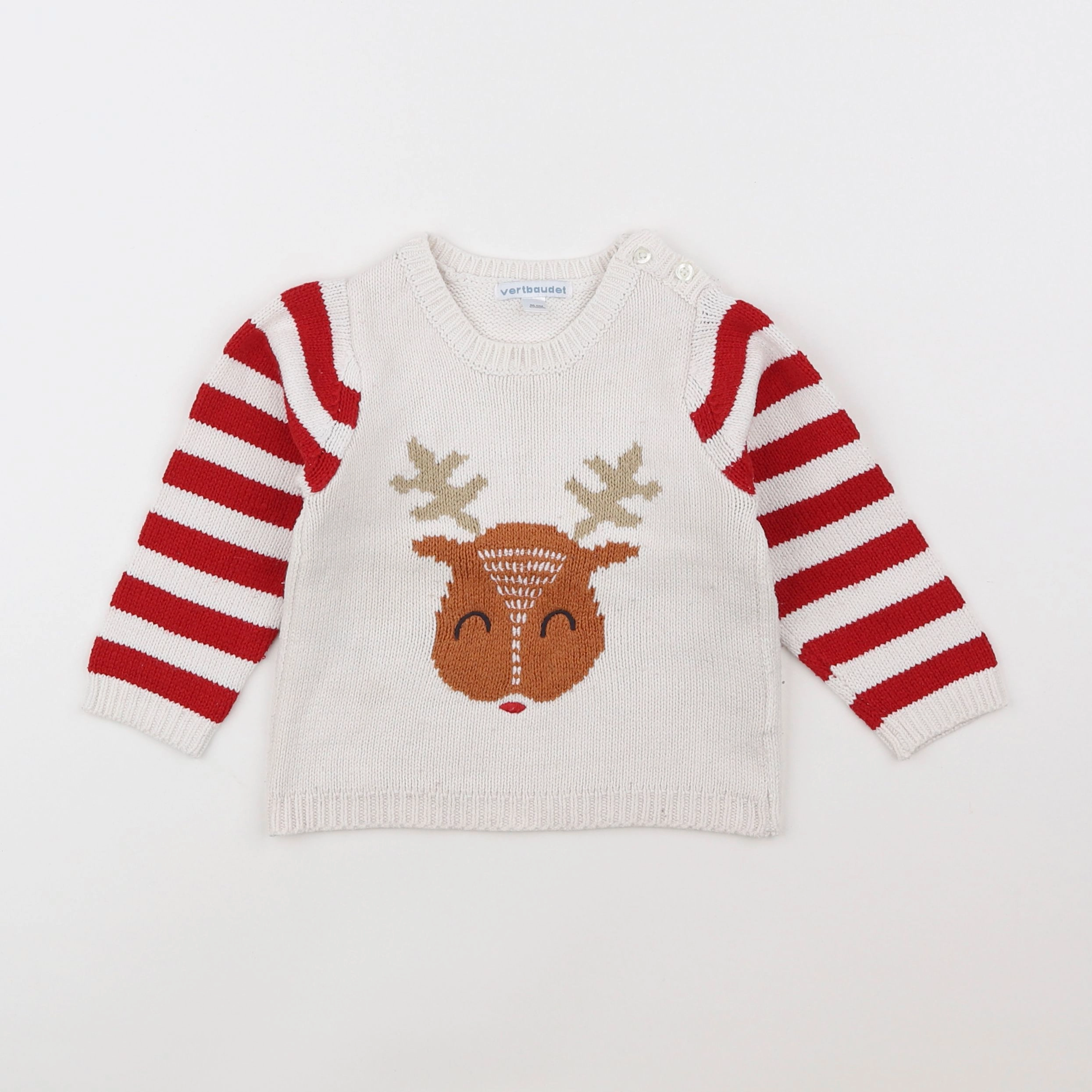 Vertbaudet - pull rouge, beige - 2 ans