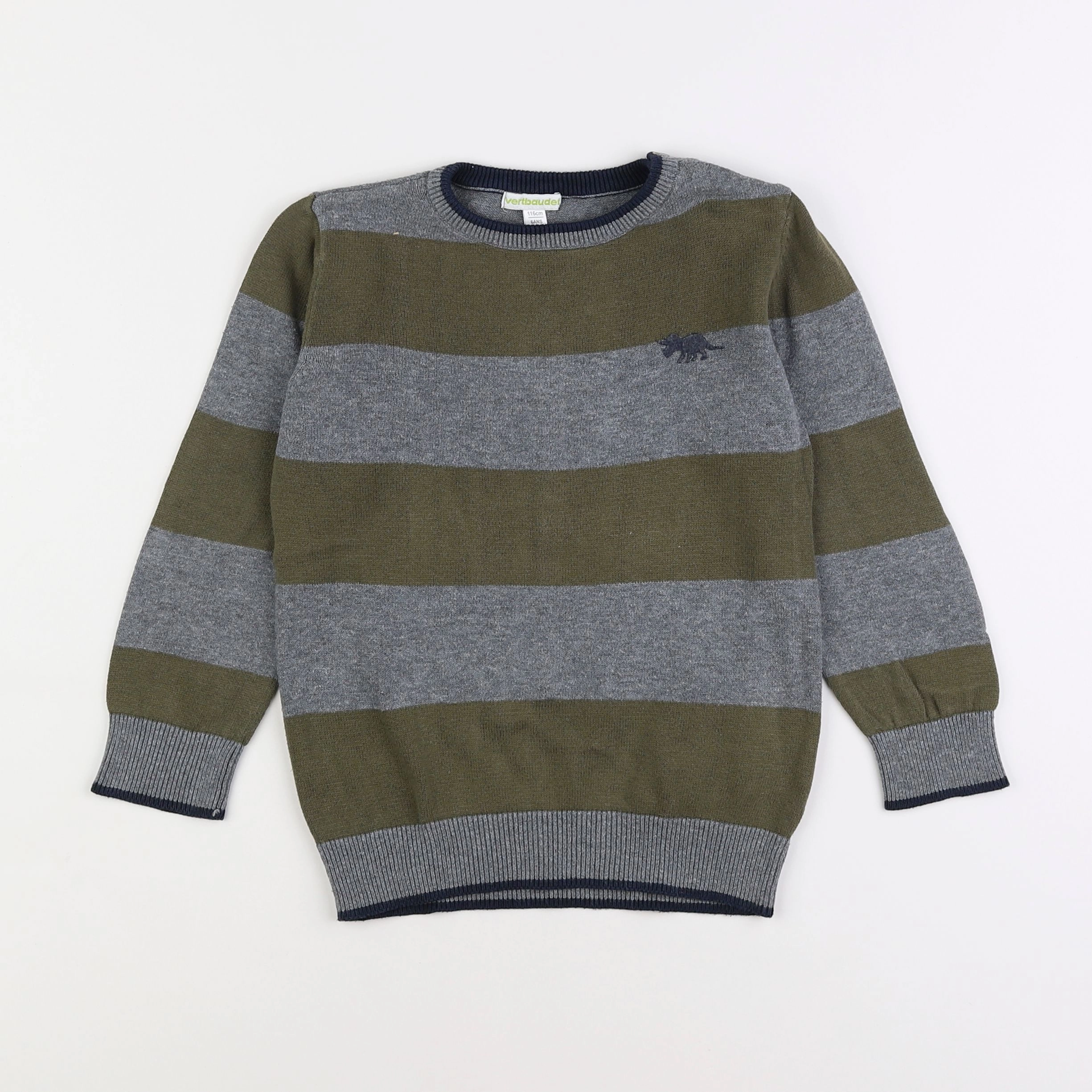 Vertbaudet - pull gris, vert - 6 ans