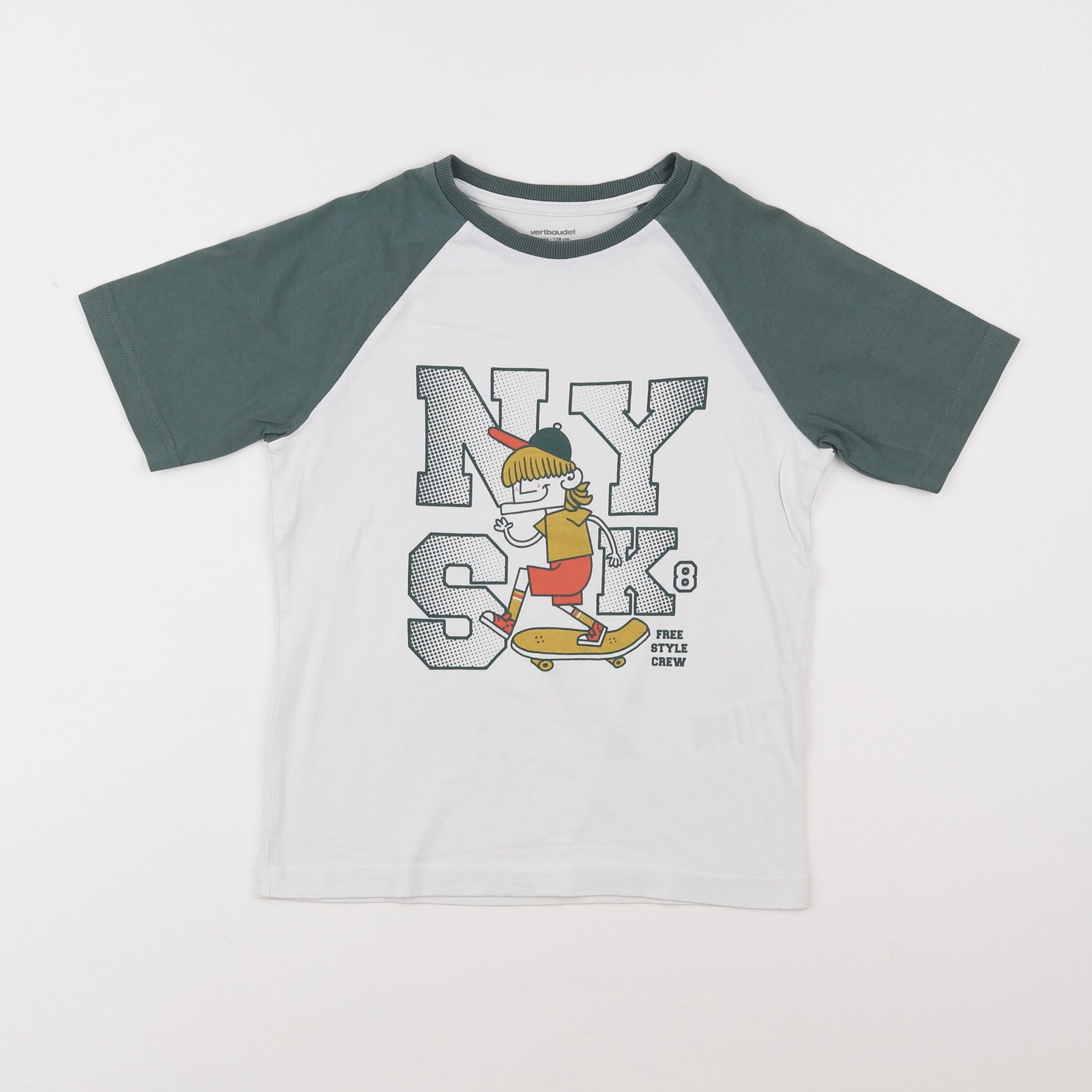 Vertbaudet - tee-shirt blanc, vert - 8 ans