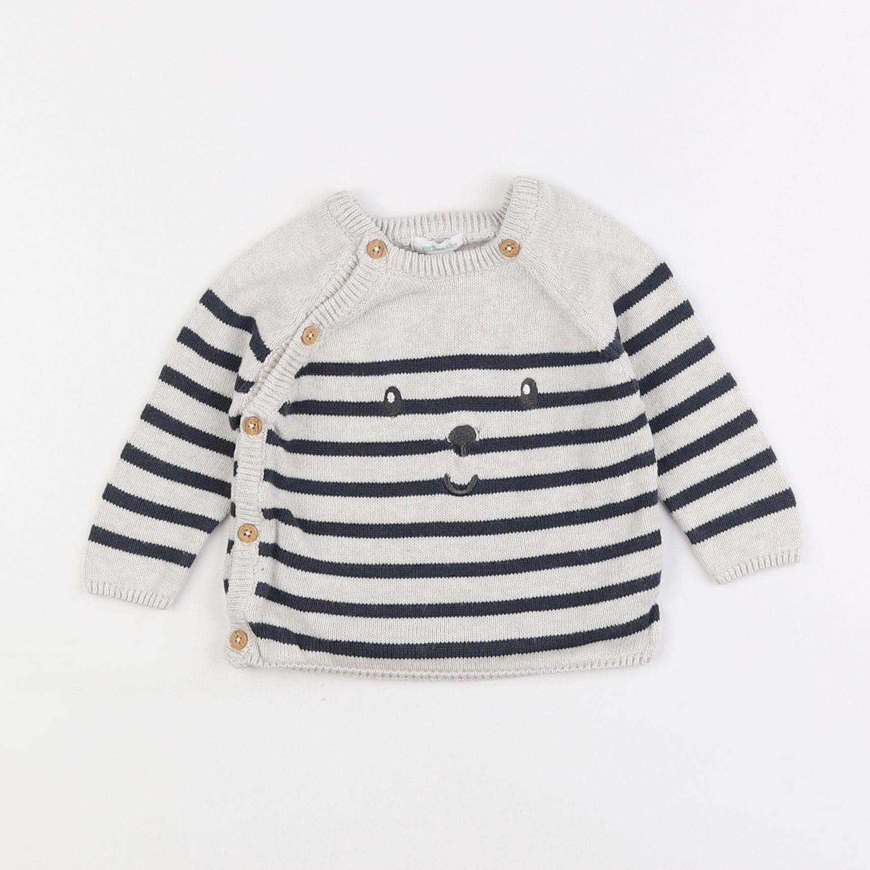 Vertbaudet - pull bleu, gris - 6 mois