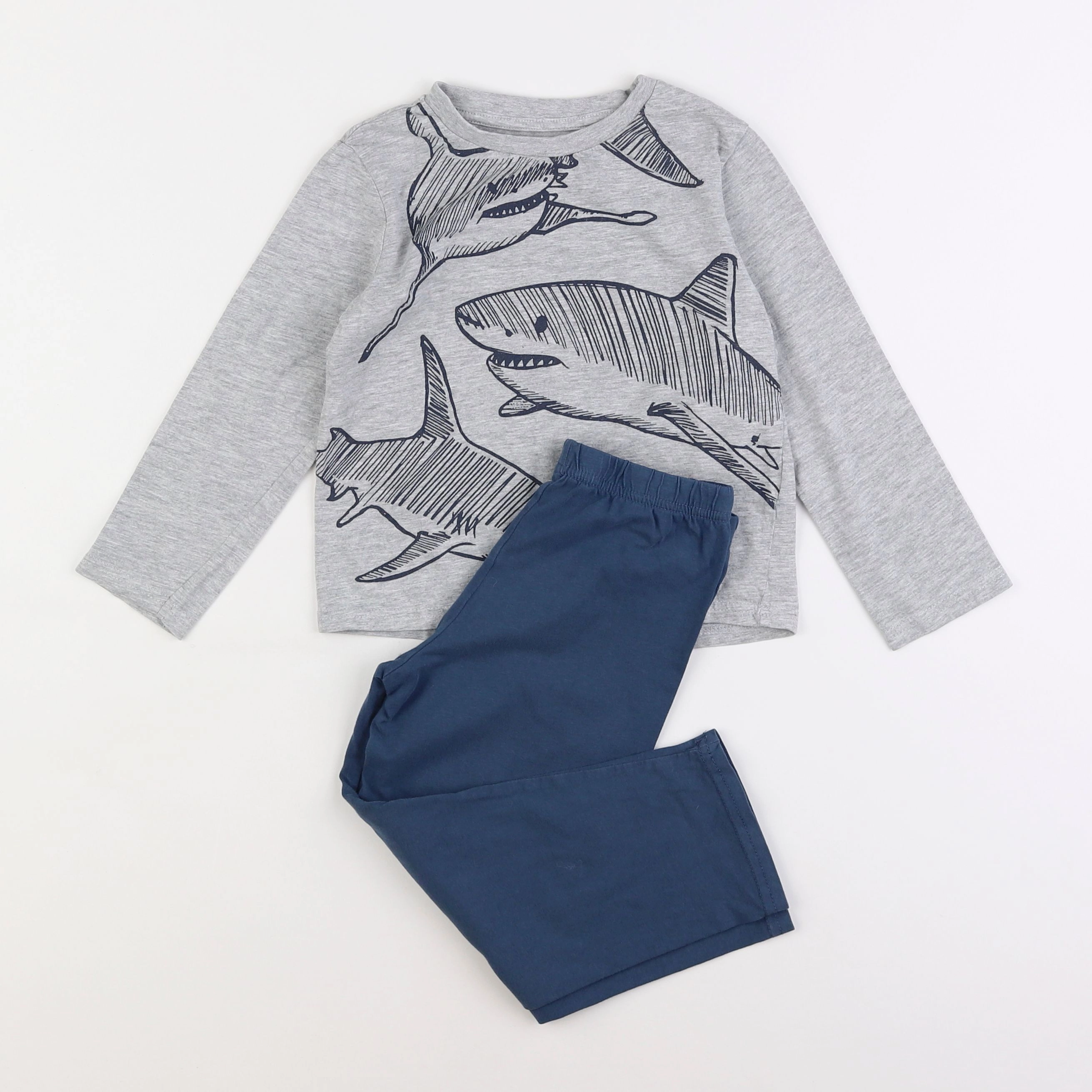 Vertbaudet - pyjama coton gris, bleu - 5 ans