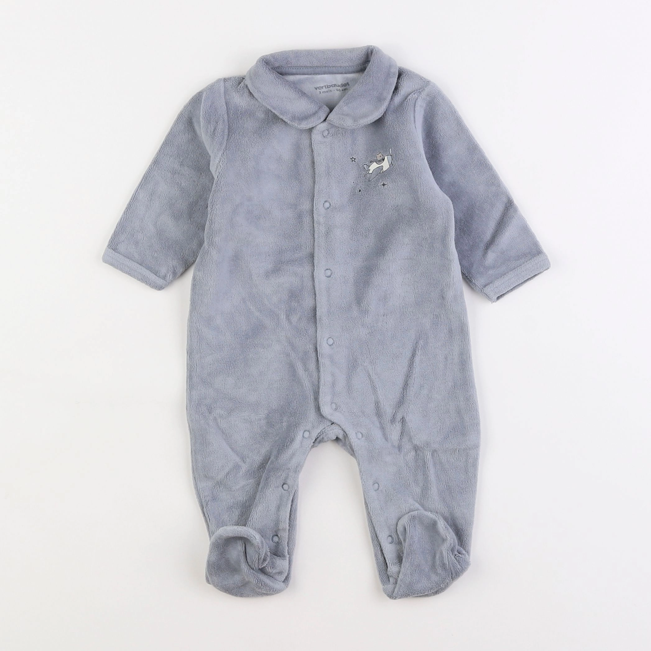 Vertbaudet - pyjama velours bleu - 3 mois