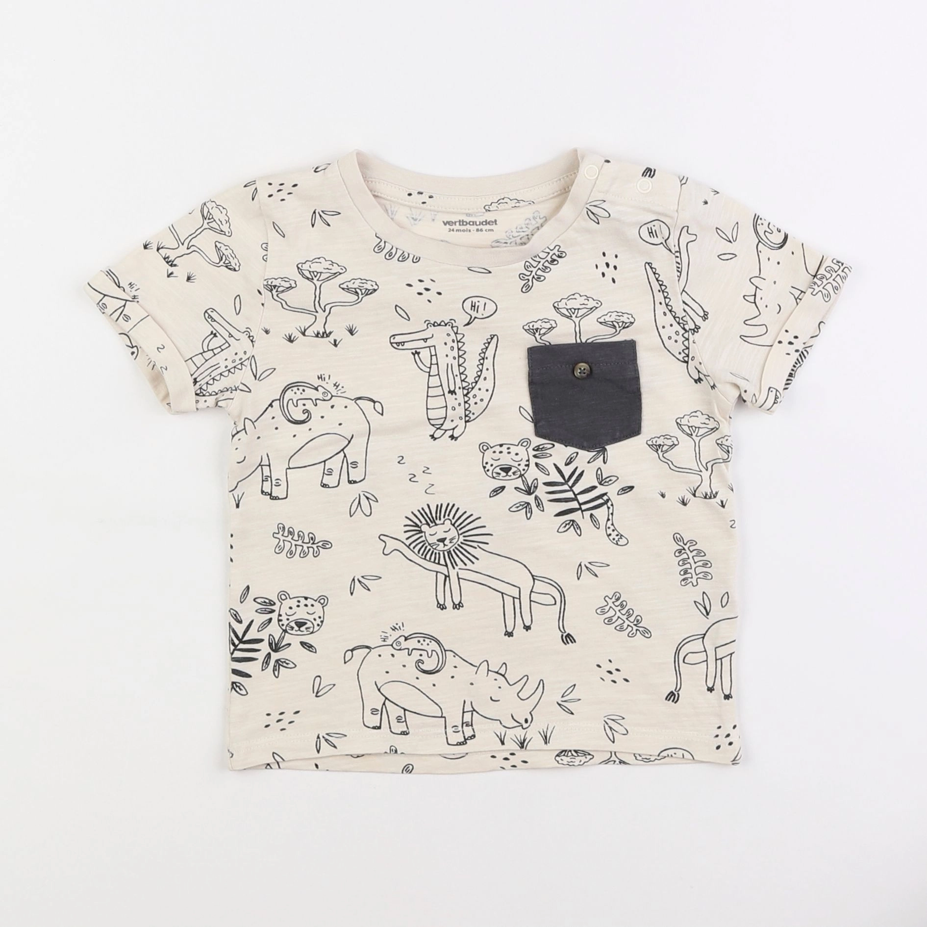 Vertbaudet - tee-shirt beige, noir - 2 ans