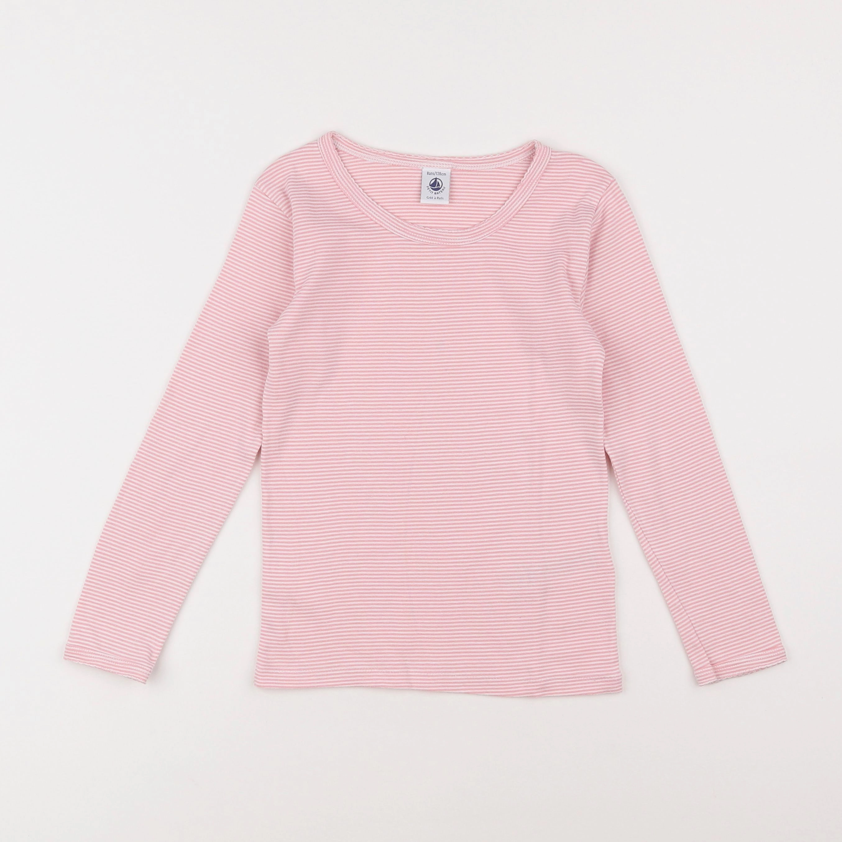 Petit Bateau - maillot de corps rose, blanc - 8 ans