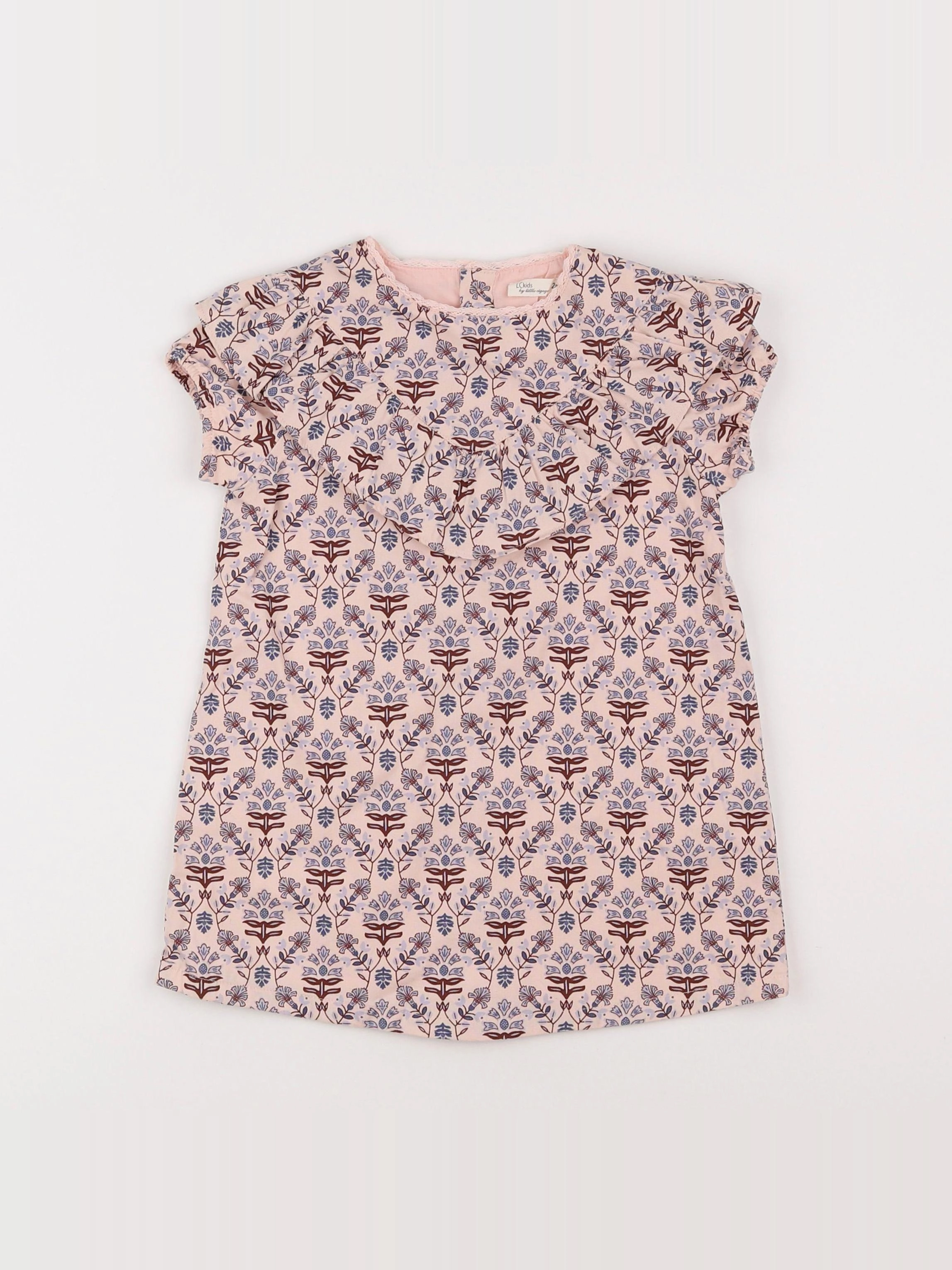 Little Cigogne - robe rose, bleu - 2 ans