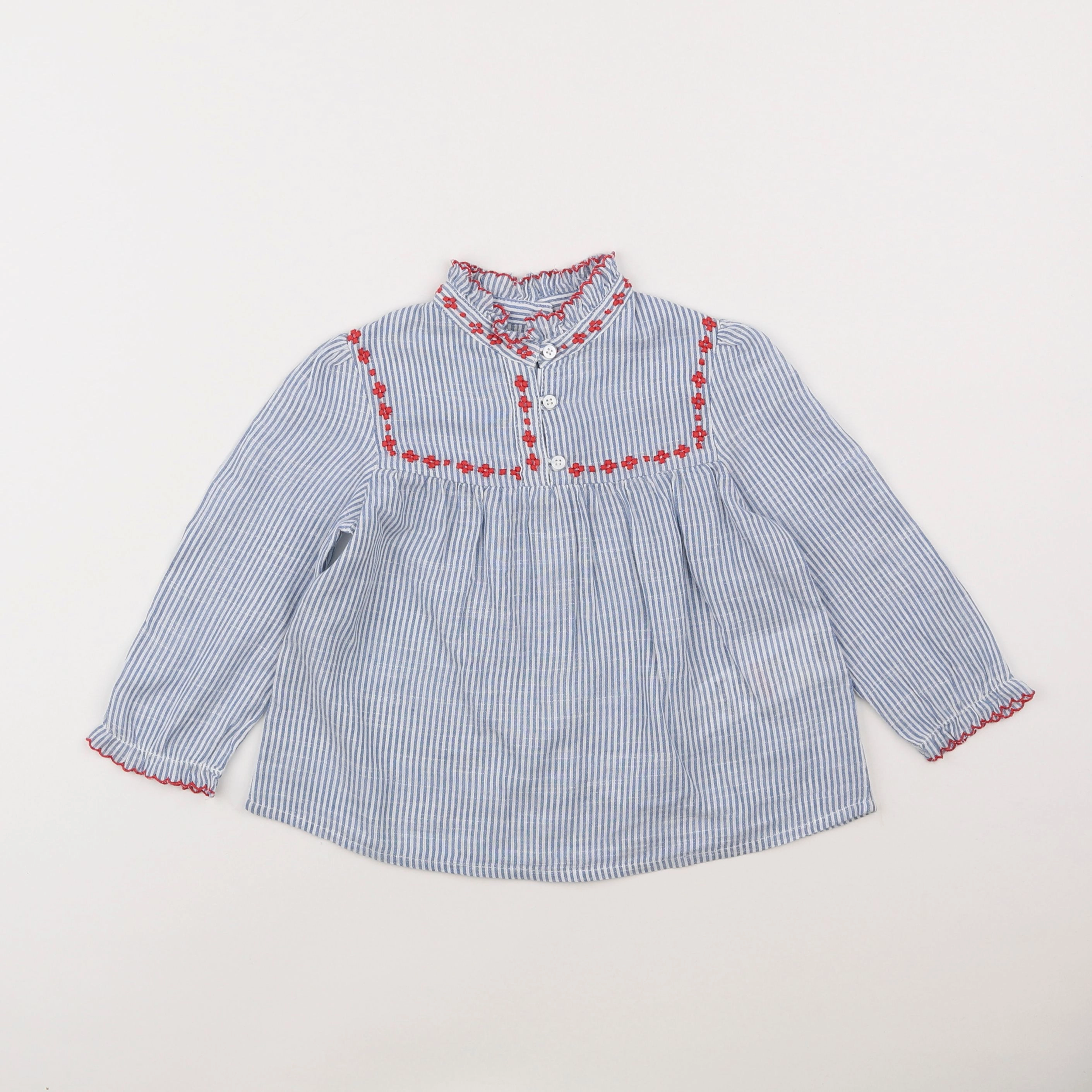 Cyrillus - blouse bleu, blanc - 2 ans