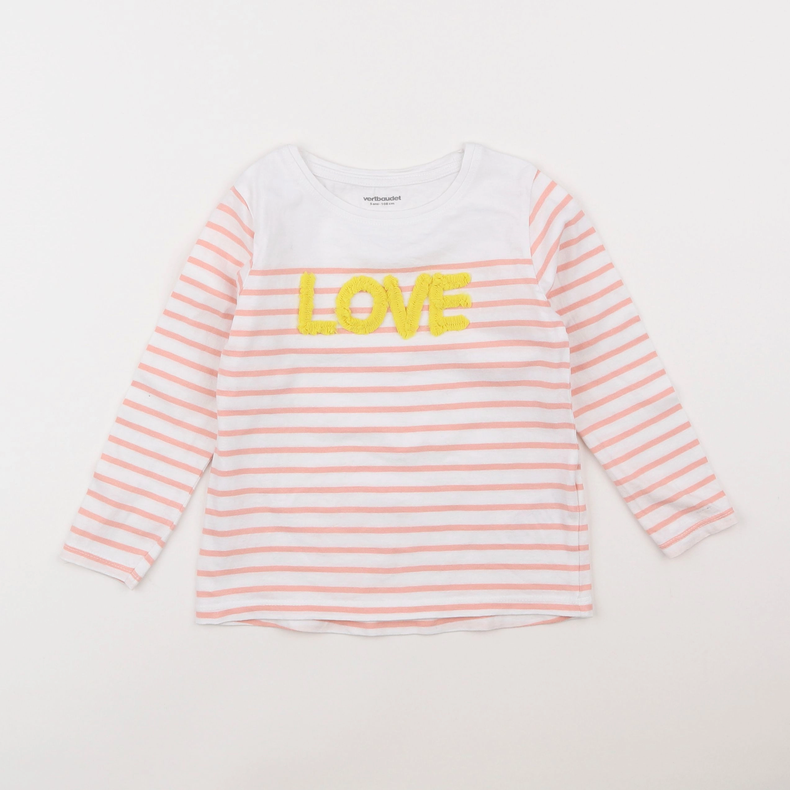 Vertbaudet - tee-shirt blanc, rose - 5 ans