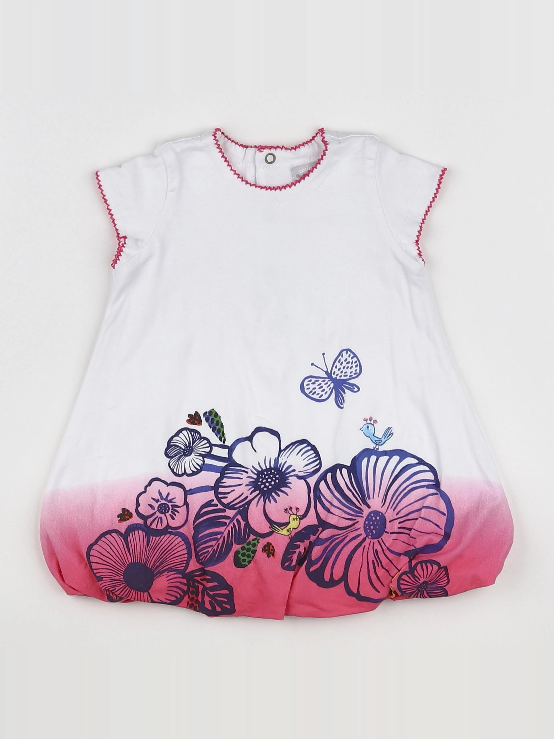 Catimini - robe blanc, rose - 12 mois