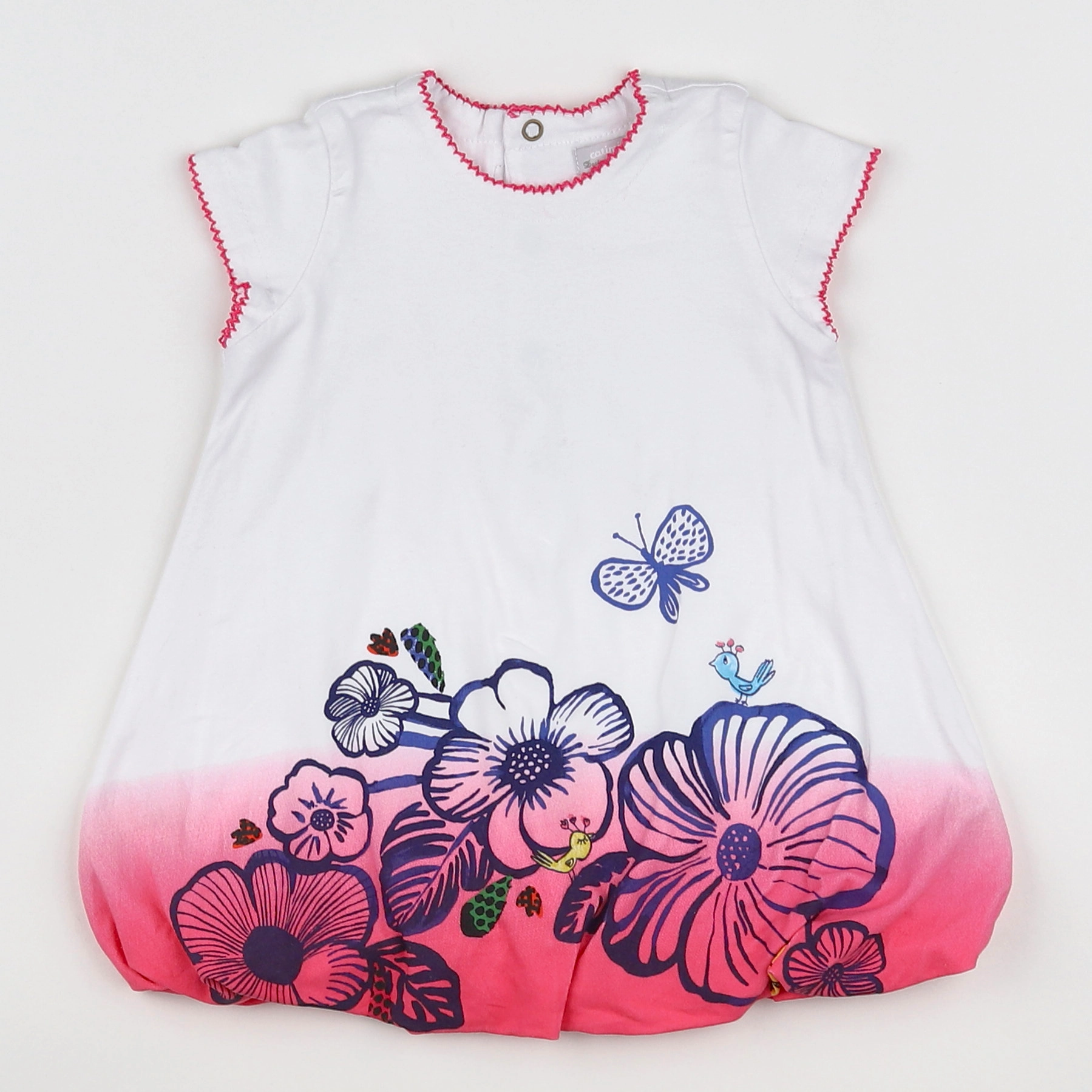 Catimini - robe blanc, rose - 12 mois