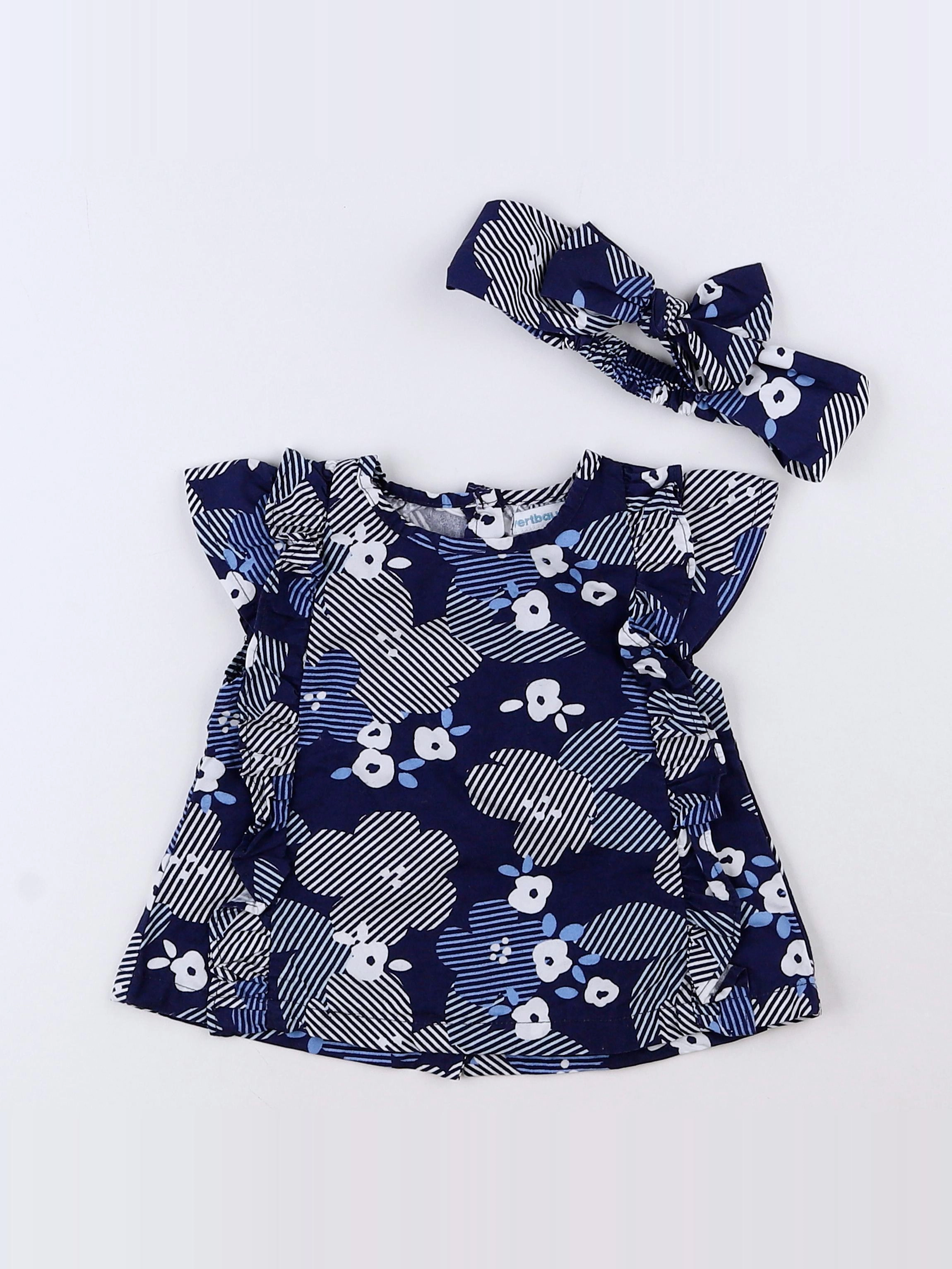Vertbaudet - blouse blanc, bleu - 9 mois