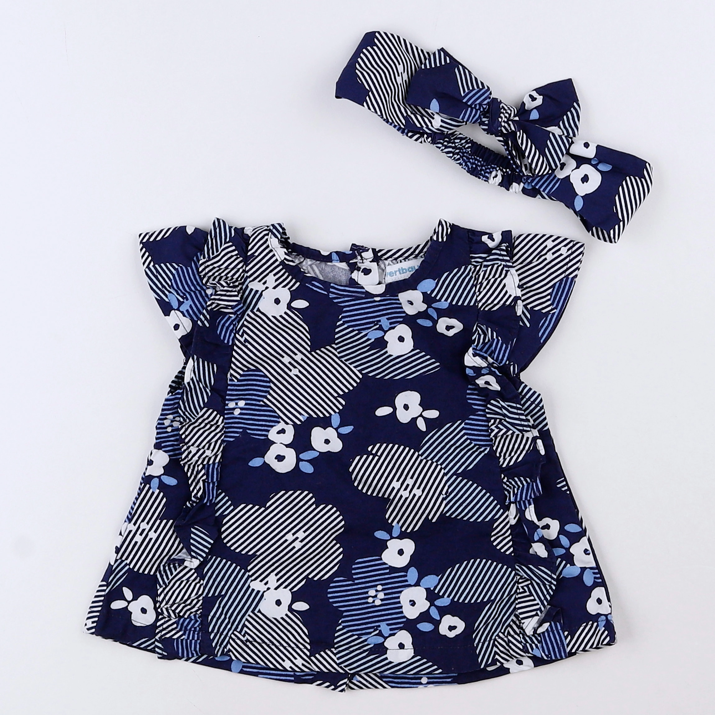 Vertbaudet - blouse blanc, bleu - 9 mois